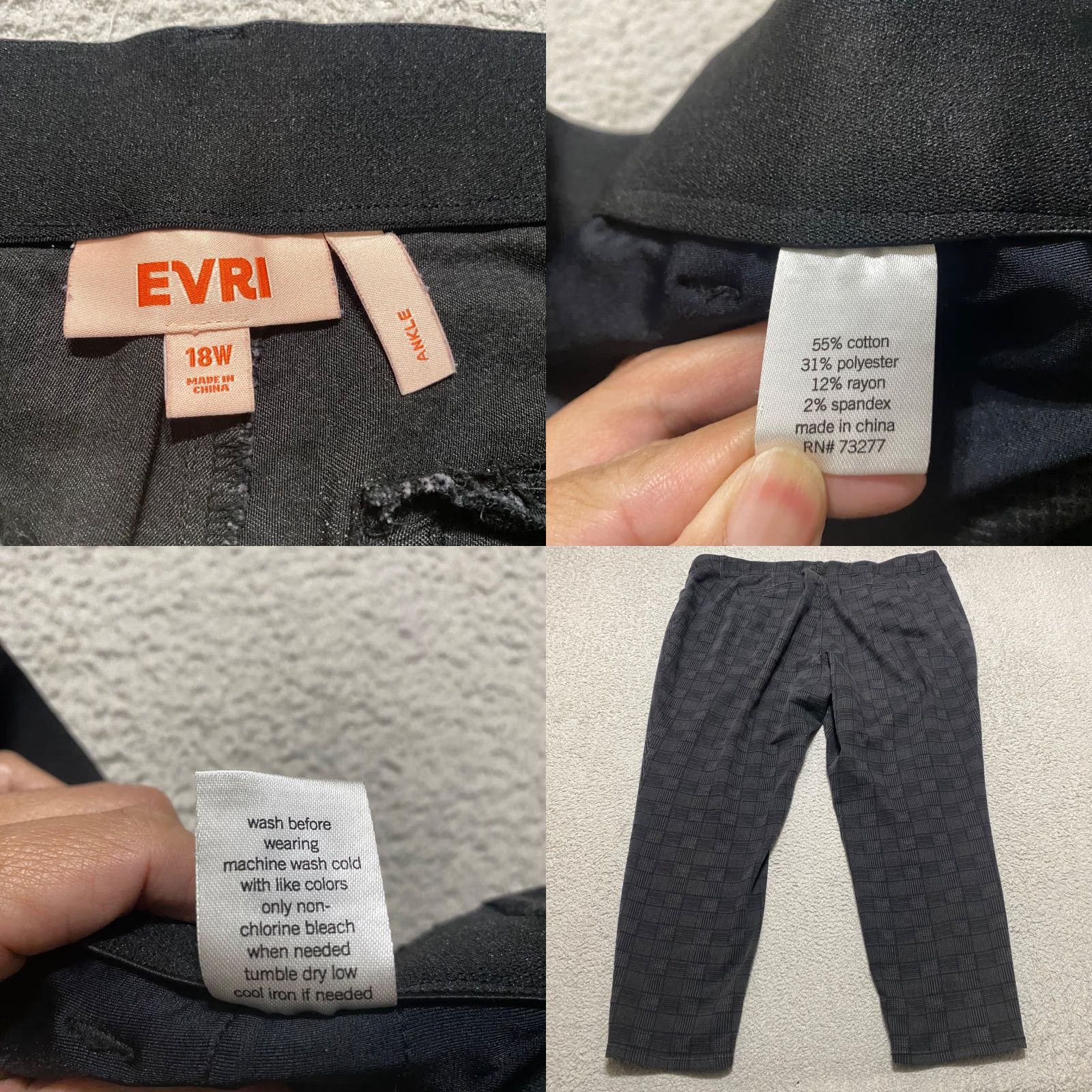 Vintage Evri Women's Plus Pants Gray Plaid Ankle 18W Waist 42 in Stretch Cotton Blend Nylon Polyester Spandex Casual Business Women Regular Skinny Size 40" / US 18 - 8 Thumbnail