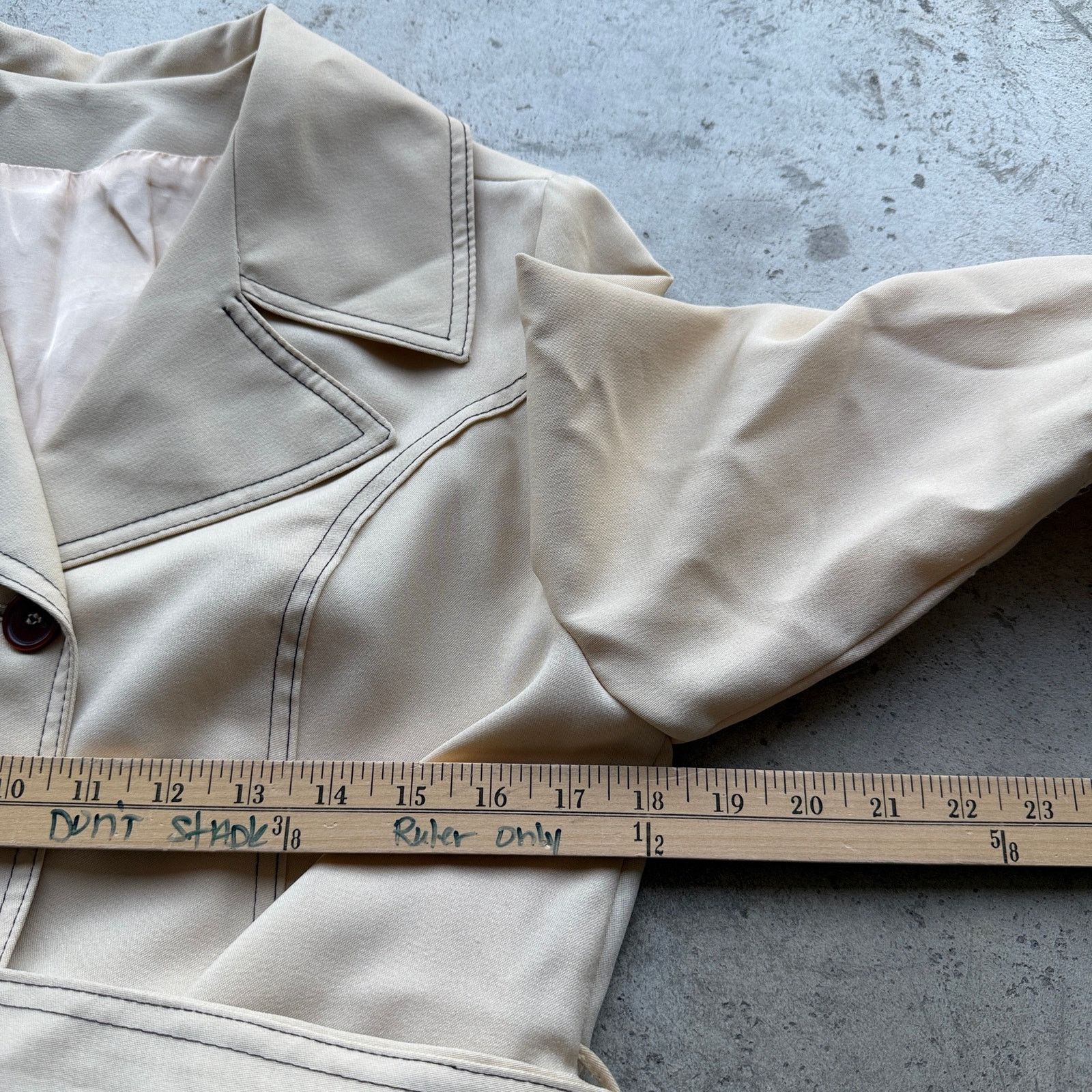 Other Vintage 70s Cream Mod Trench Jacket Belted Contrast Stitch Size M / US 6-8 / IT 42-44 - 7 Thumbnail