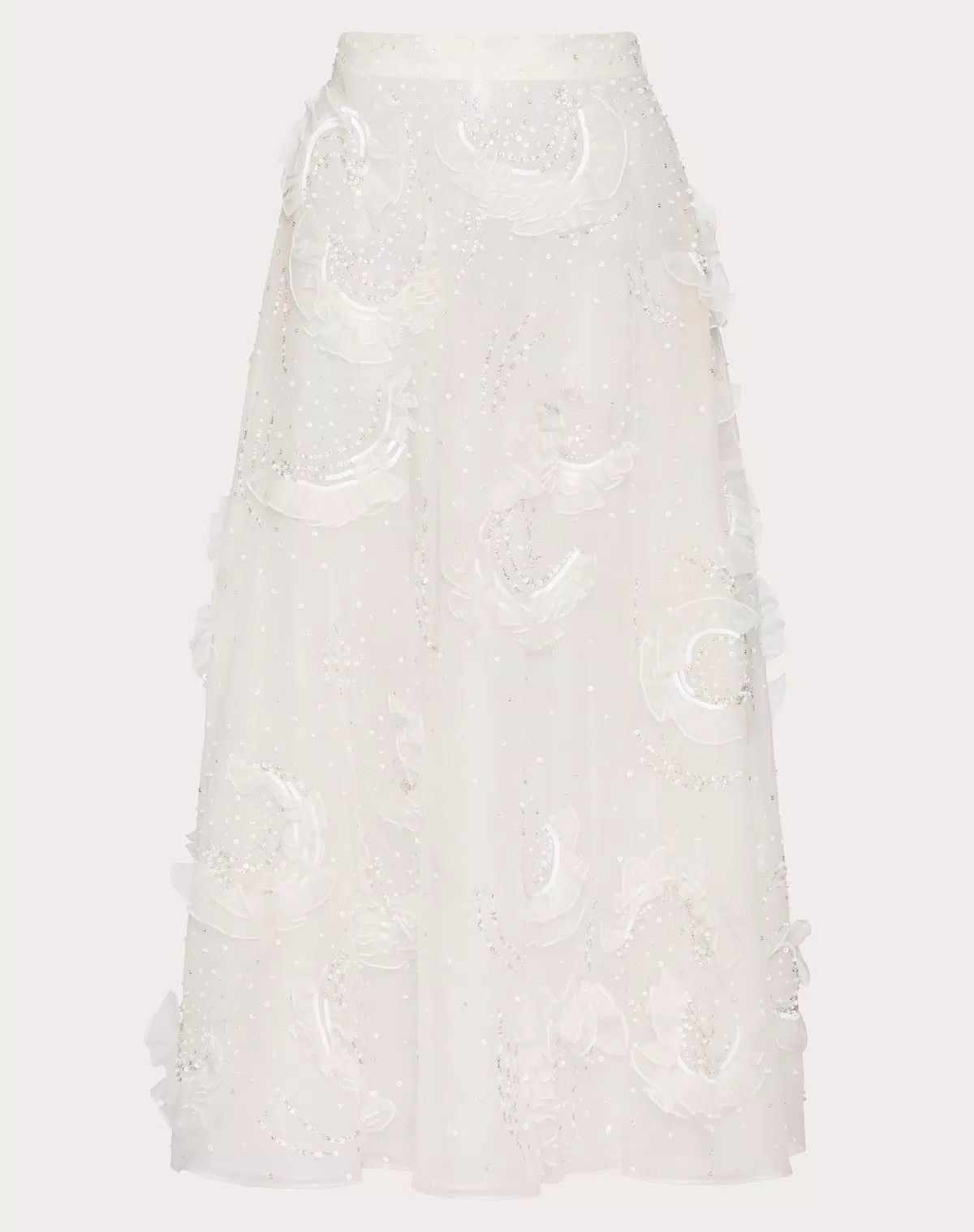 Valentino o1s1wg110426 Midi Skirt in Embroidered Organza in White Size 27" / US 4 / IT 40 - 1 Thumbnail