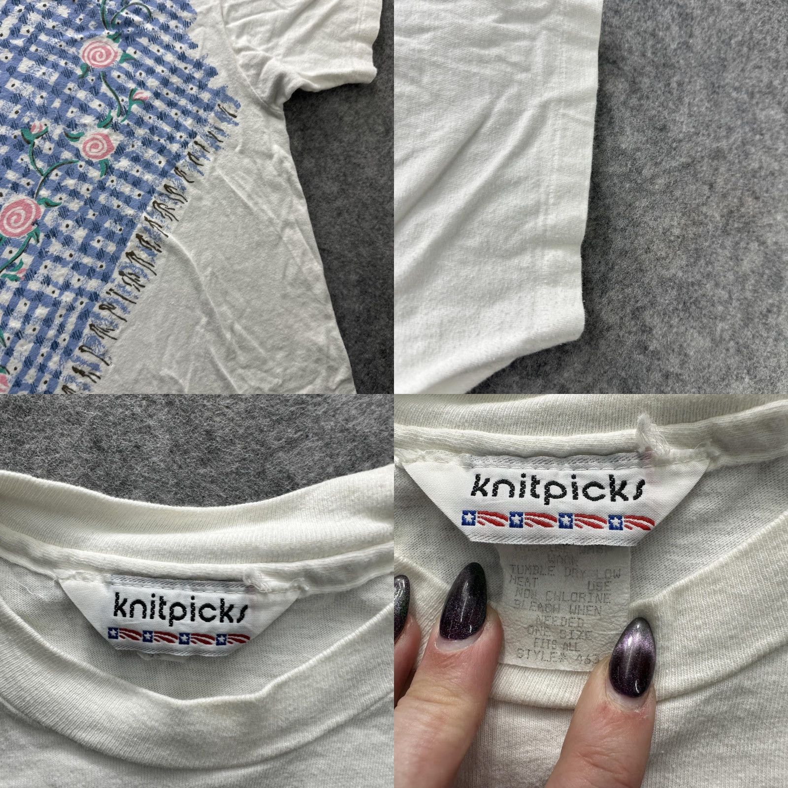 Vintage VINTAGE Knitpicks Shirt Womens One Size White Floral Bandana 80s Graphic Size ONE SIZE - 8 Thumbnail