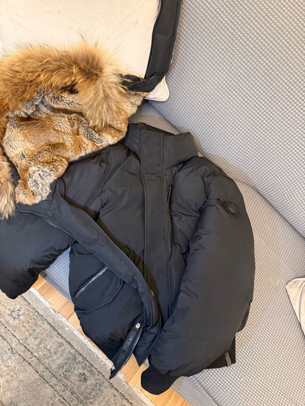 Rudsak RUDSAK Black Down Bomber Jacket w/ Natural Fur Hood Size US S / EU 44-46 / 1 - 7 Thumbnail
