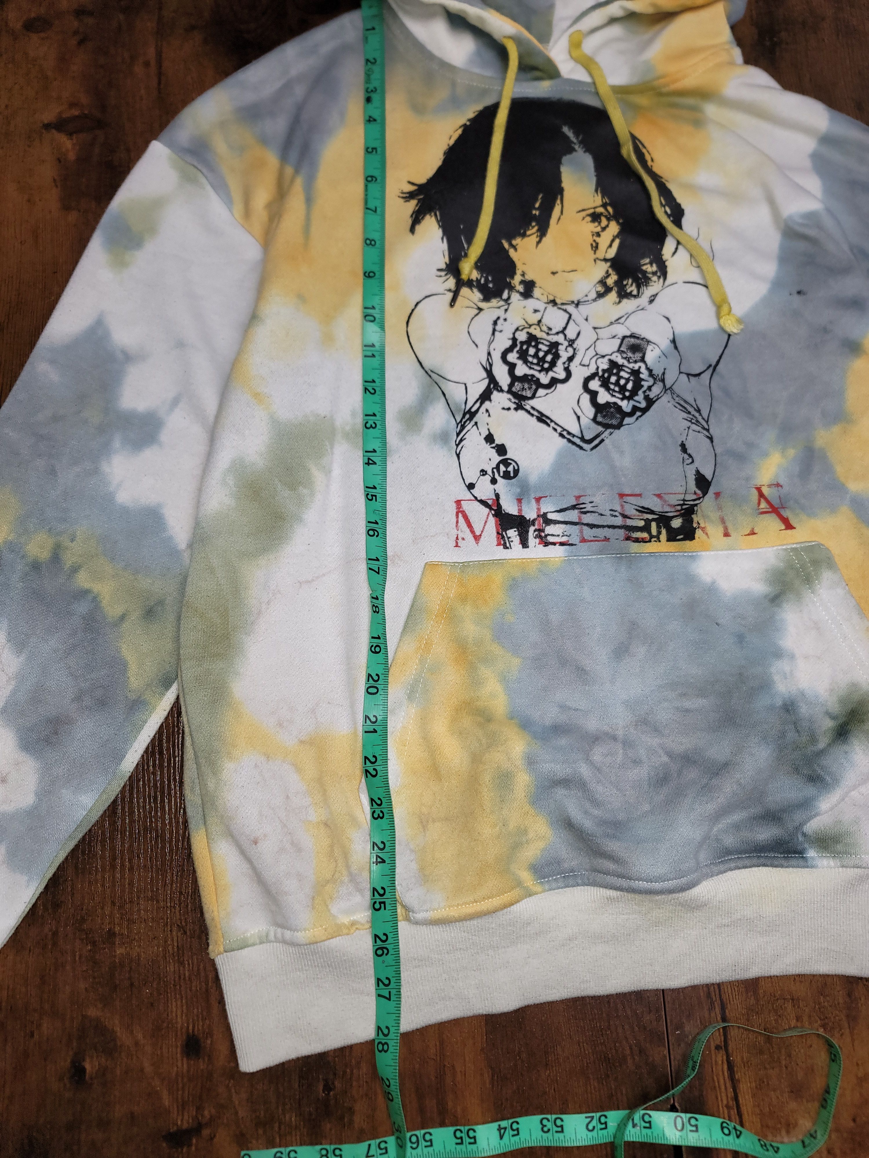Designer Tie-Dye Anime Graphic Hoodie - Yellow, Gray, and White, Size Size US M / EU 48-50 / 2 - 4 Thumbnail