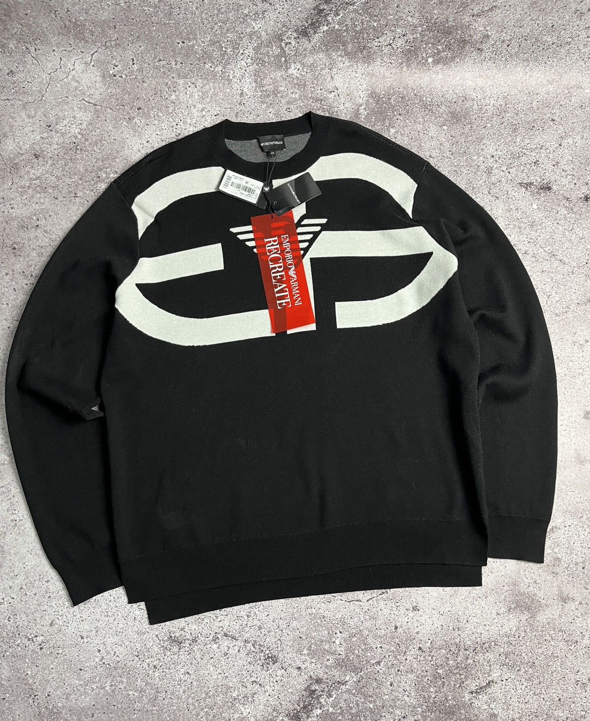 Emporio Armani SS2020 Emporio Armani Jacquard R-EAcreate Logo Sweater Black Size US XXL / EU 58 / 5 - 3 Thumbnail