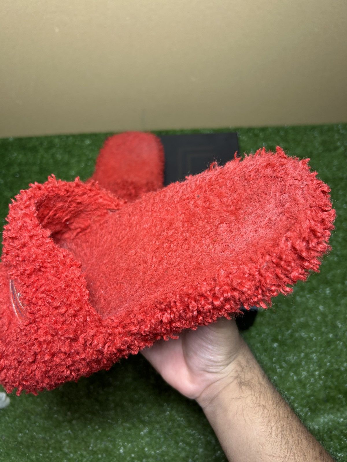 Balenciaga furry slides red