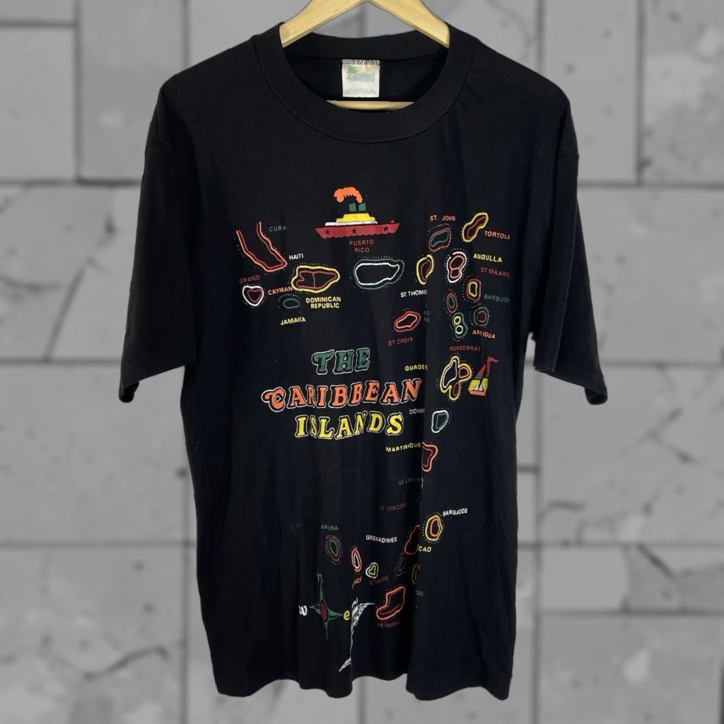 Vintage VINTAGE Unbranded Graphic Tee Caribbean Islands Cotton Blend Black Mens Medium Single Stitch Size US M / EU 48-50 / 2 - 1 Thumbnail