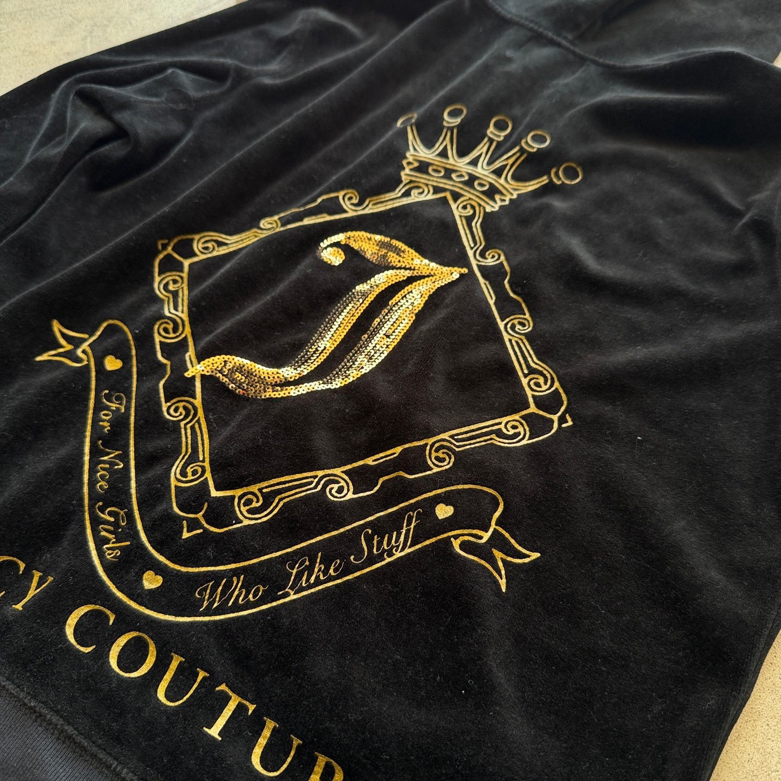 Juicy Couture Vintage y2k Juicy Couture Black Velour Zip Up Hoodie Size M / US 6-8 / IT 42-44 - 5 Thumbnail