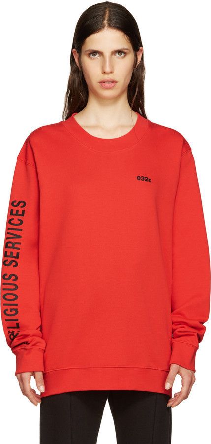 032c 032c Red Religious Services Crewneck Sweater Size US L / EU 52-54 / 3 - 6 Thumbnail