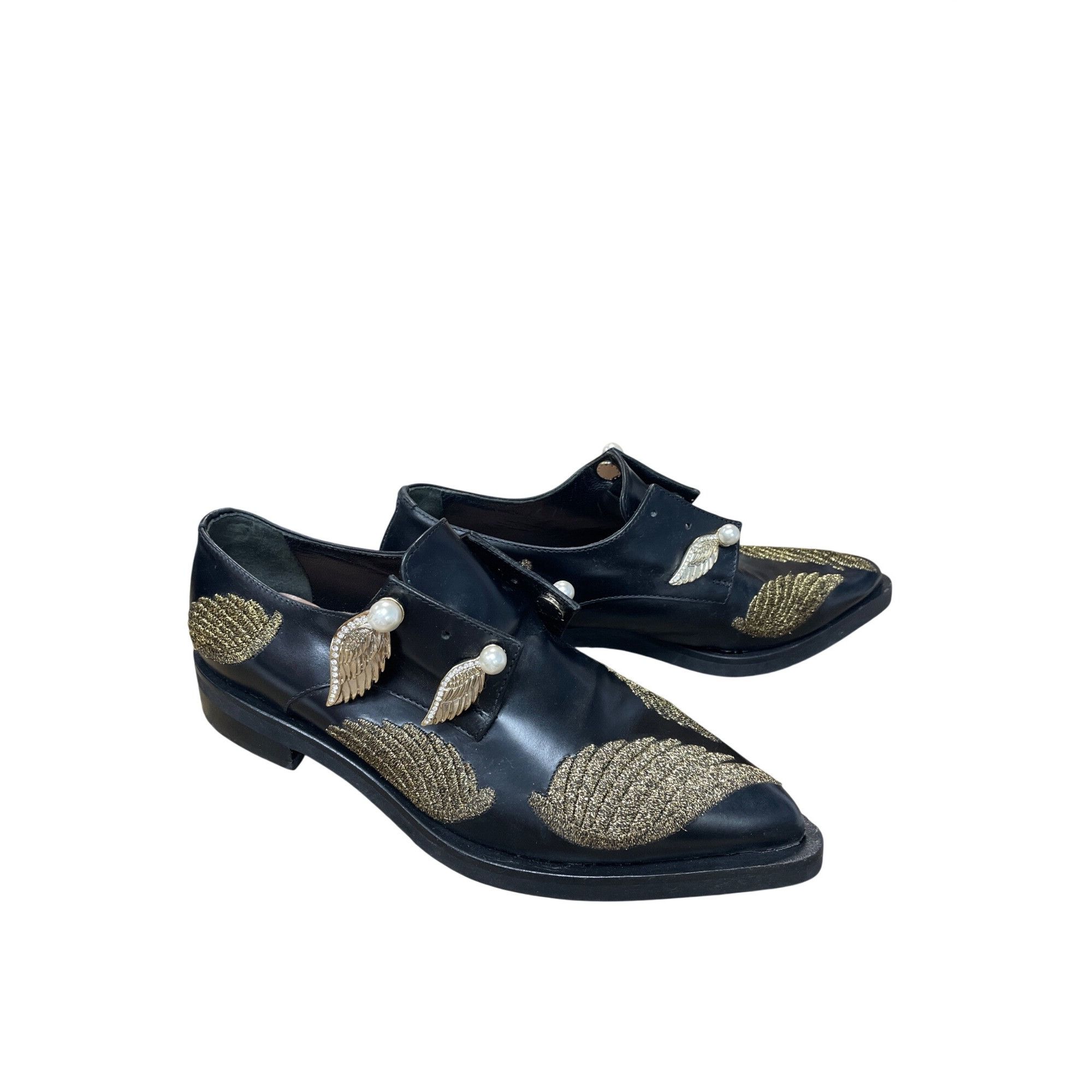 Other Coliac Italy made womans Black Leather Wing Pearl Loafers Sz Size US 7 / IT 37 - 15 Thumbnail