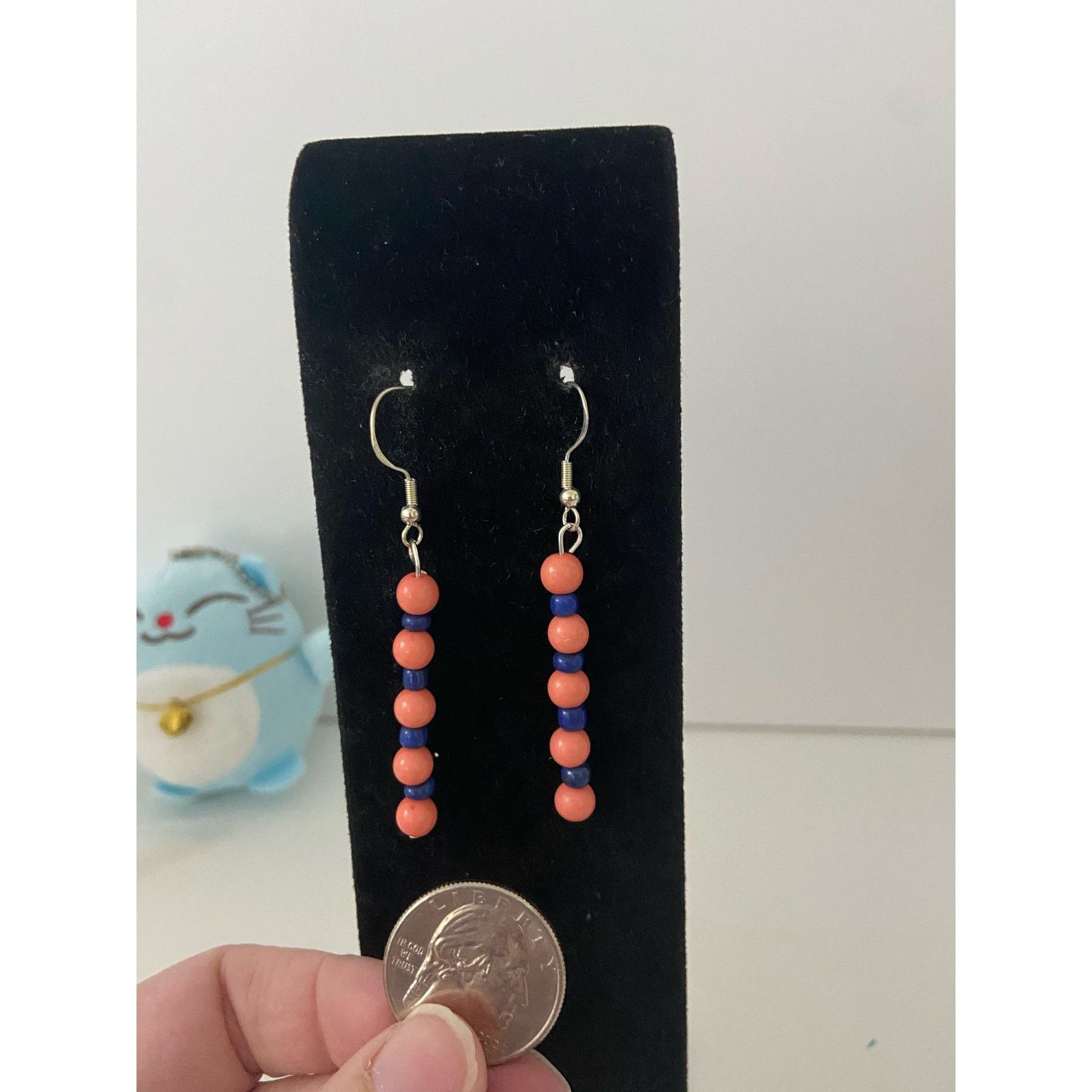 Handmade handmade pink and blue bead earrings Size ONE SIZE - 4 Thumbnail