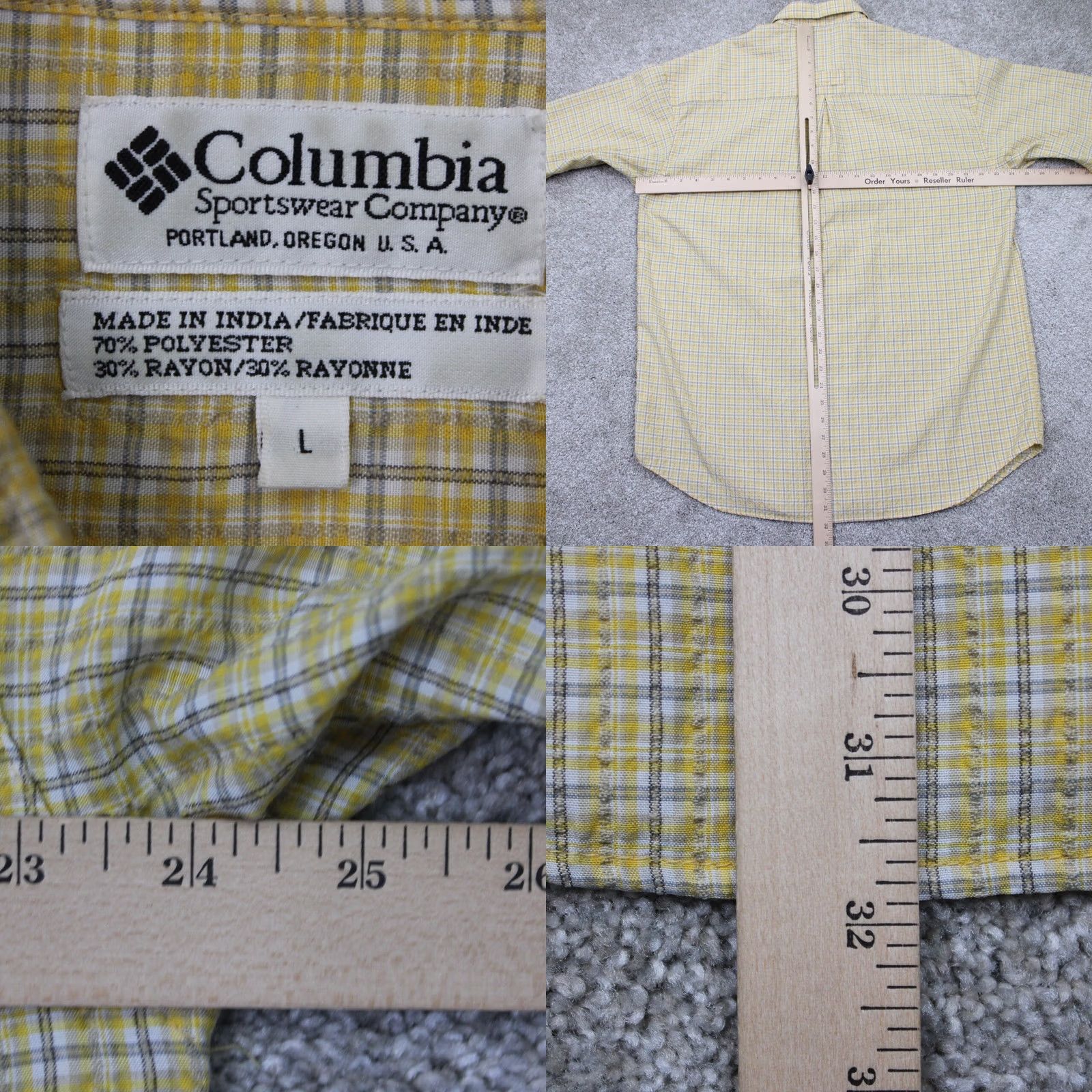 Vintage Columbia GRT Shirt Mens Large Yellow/Blue Seersucker Zip Pocket Short Sleeve Size US L / EU 52-54 / 3 - 8 Thumbnail