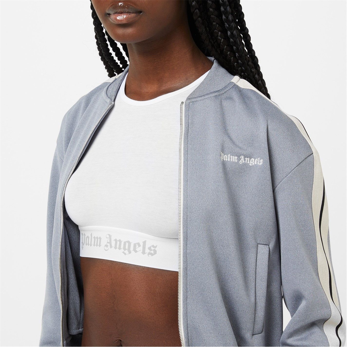Palm Angels o1g2r1mq0325 High Bomber Track Jacket in Grey & White Size L / US 10 / IT 46 - 5 Thumbnail