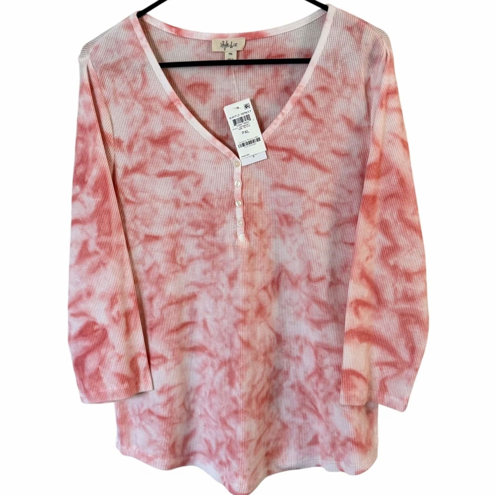 Style & Co VINTAGE Style & Co Tie-Dye Waffle Knit Henley Shirt Pink Women's Petite XL NEW Size XL / US 12-14 / IT 48-50 - 2 Thumbnail