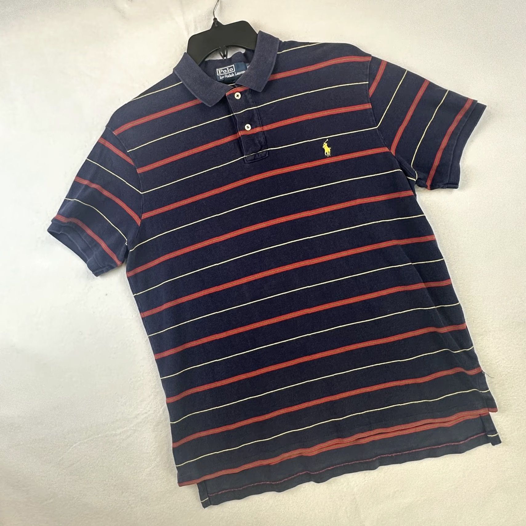 Polo Ralph Lauren Polo Ralph Lauren Polo Shirt Mens XL Custom Fit Striped Navy Blue Red Yellow Polo Pony Logo Short Sleeve Collared 100% Cotton Slim Vintage: No? Size US XL / EU 56 / 4 - 2 Thumbnail