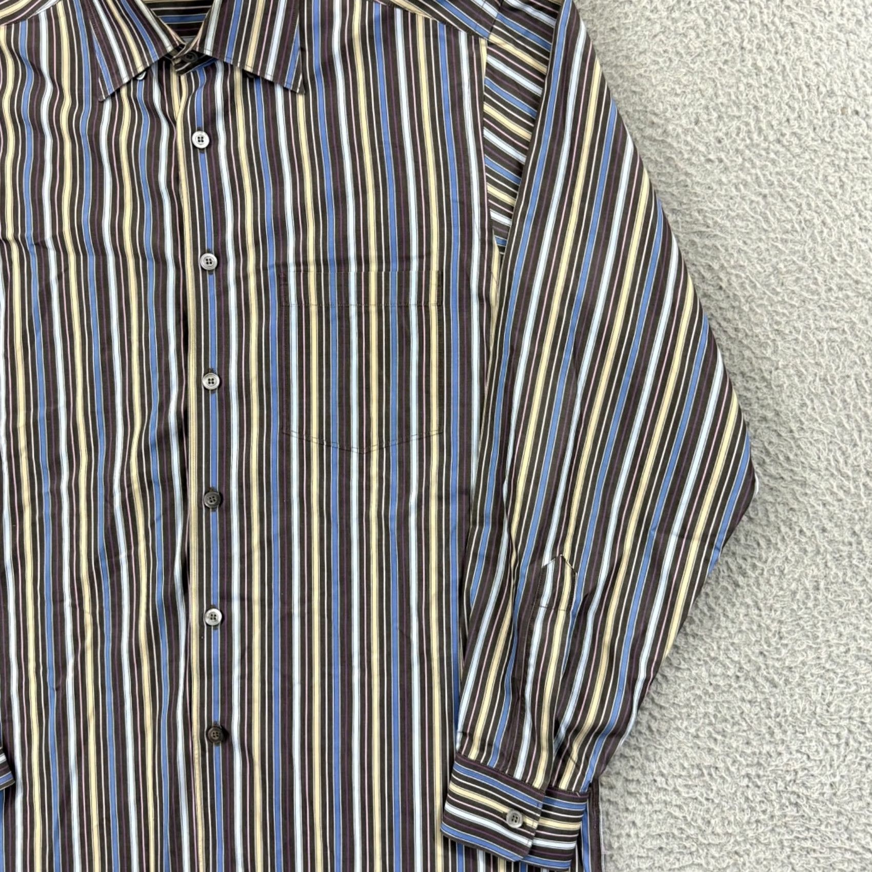 Ermenegildo Zegna Ermenegildo Zegna Shirt Men Large Striped Button Up Designer Preppy Career Beige, Long Sleeve, , Button-Down Size 42R - 5 Thumbnail