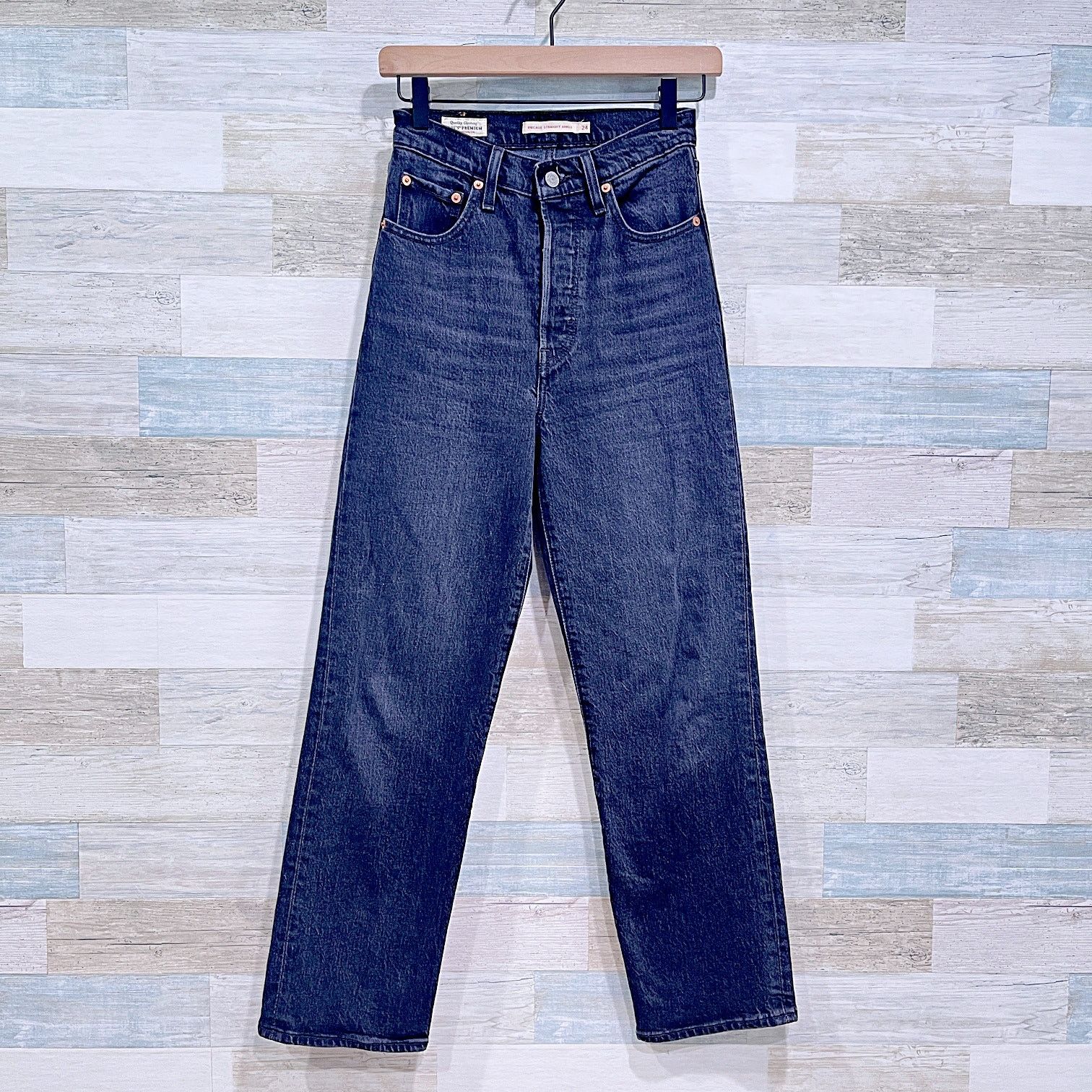 Levi's Levis Premium Ribcage Straight Ankle Jeans Black Womens 24 Size 24" / US 00 / IT 34 - 1 Thumbnail