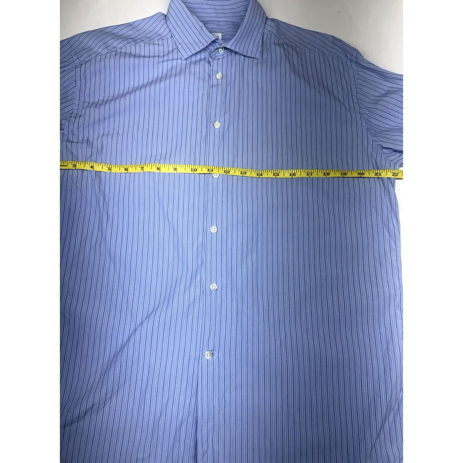 Armani VINTAGE Armani Collezioni Italy Mens Dress Shirt Blue Stripe 15.5/39 French Cuff Regular Fit 100% Cotton EUC Mens Size 42R - 5 Thumbnail