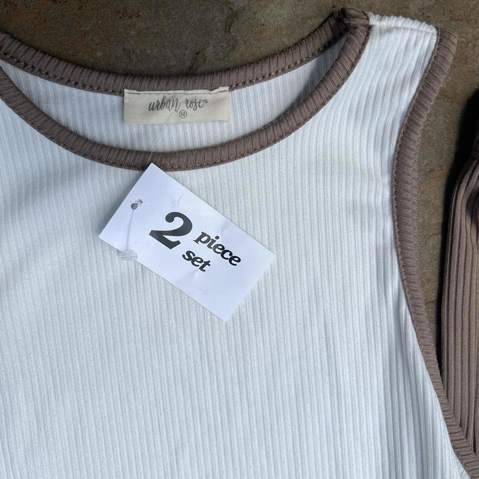Other NWT 2 Piece White/Brown Tank Top + Flowy Pants Made in USA Size 32" / US 10 / IT 46 - 3 Thumbnail