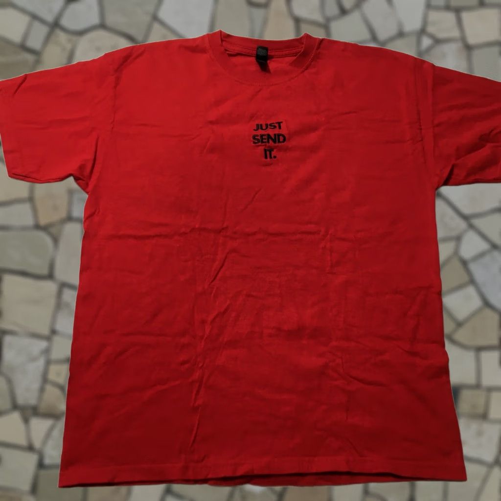 Logo 7 Nike JUST SEND IT Logo M&O cotton Tee T Shirt red Size Large Mens Short Sleeve Size US L / EU 52-54 / 3 - 1 Thumbnail