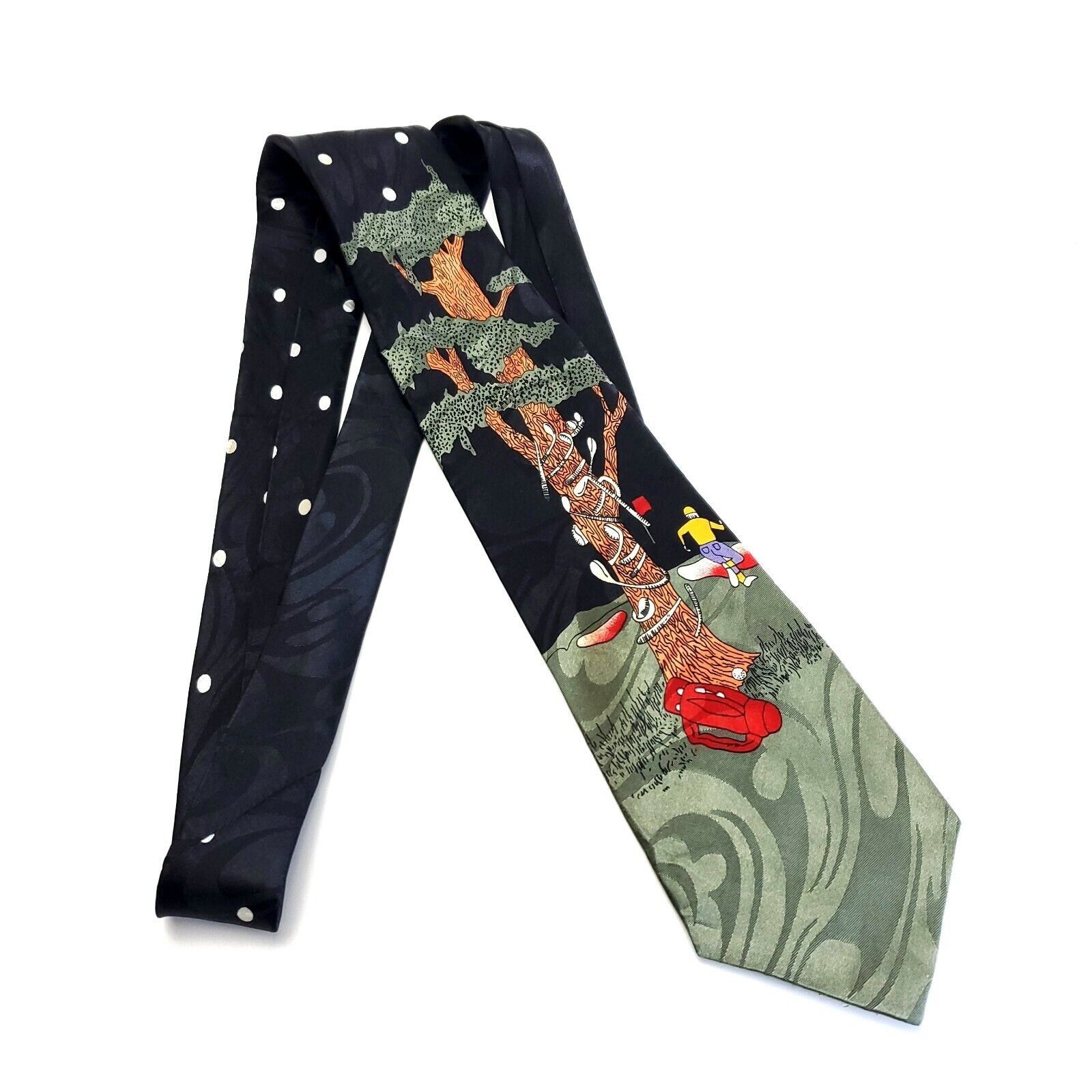 Designer Steven Harris Polyester Tie Green Black Handmade Golf Print Size ONE SIZE - 6 Thumbnail