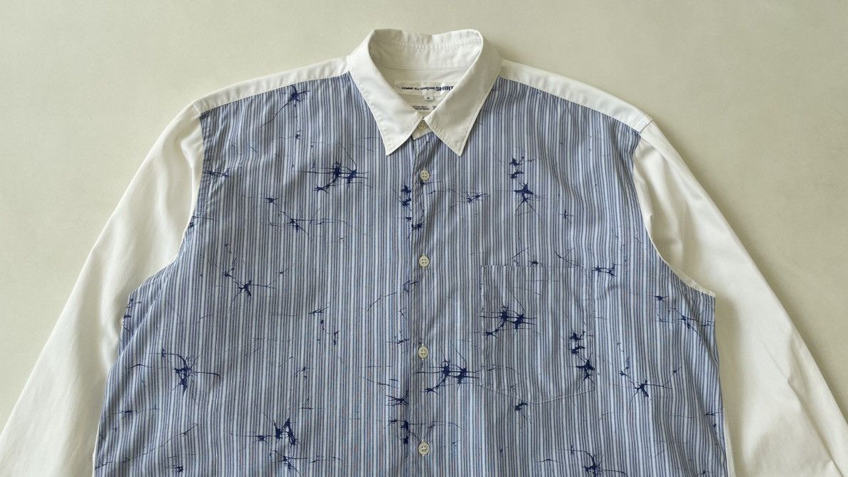 Comme des Garcons Blue/White Stripe Shirt With ‘Splat Print’ Size US M / EU 48-50 / 2 - 2 Thumbnail