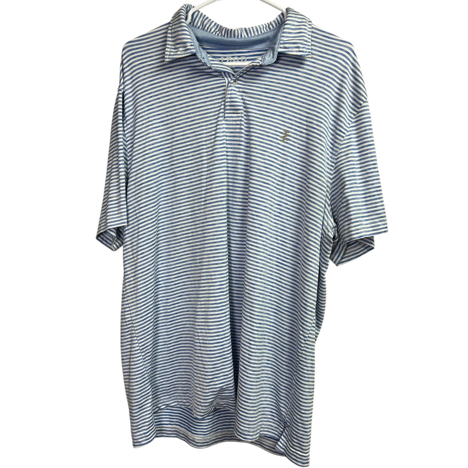 Izod Izod Golf With Stretch Men's Polo Blue White Stripes Large Size US L / EU 52-54 / 3 - 1 Thumbnail