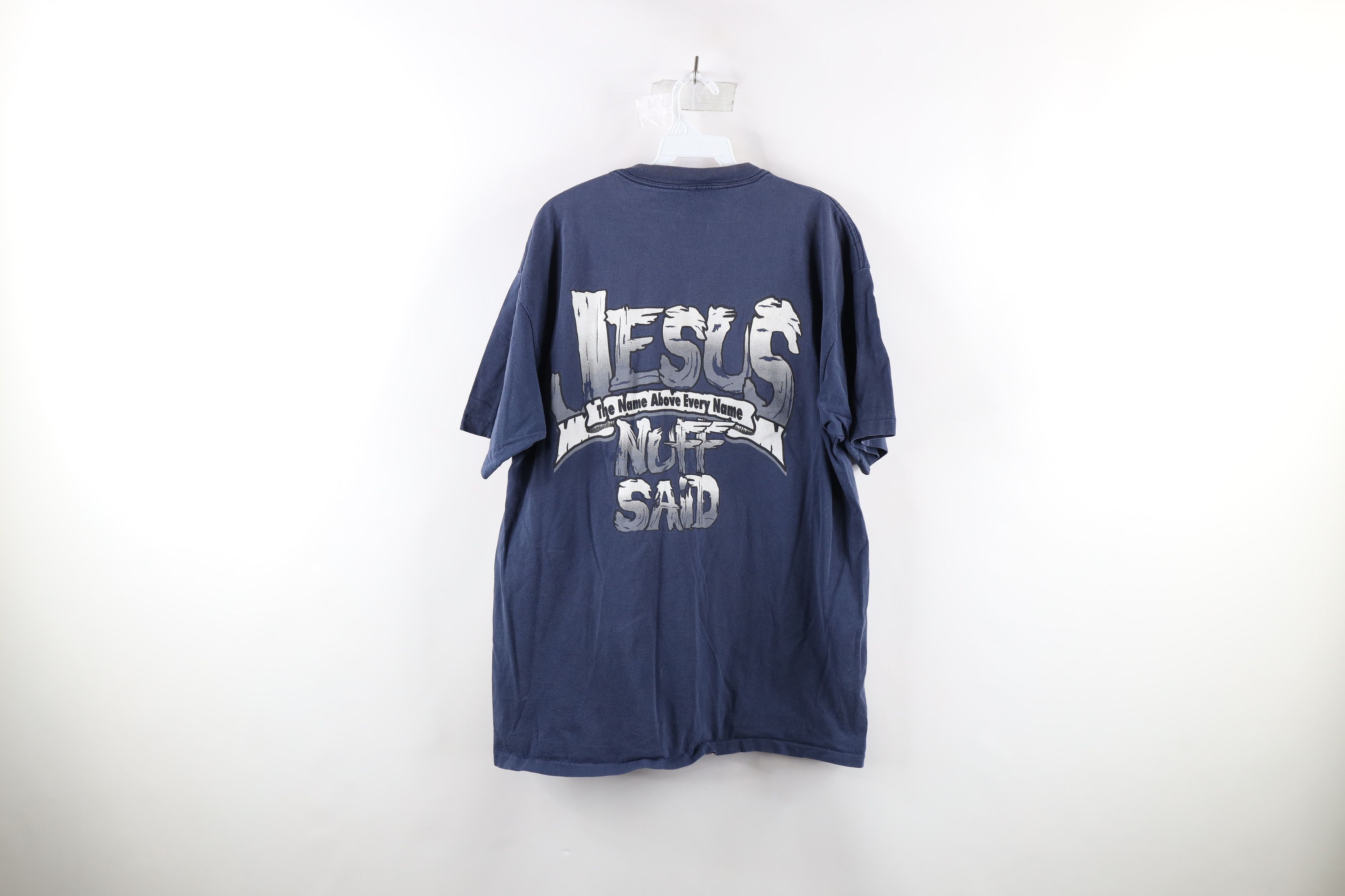Vintage Vintage 90s Jesus The Name Above Every Name T-Shirt Blue Size US XL / EU 56 / 4 - 8 Thumbnail