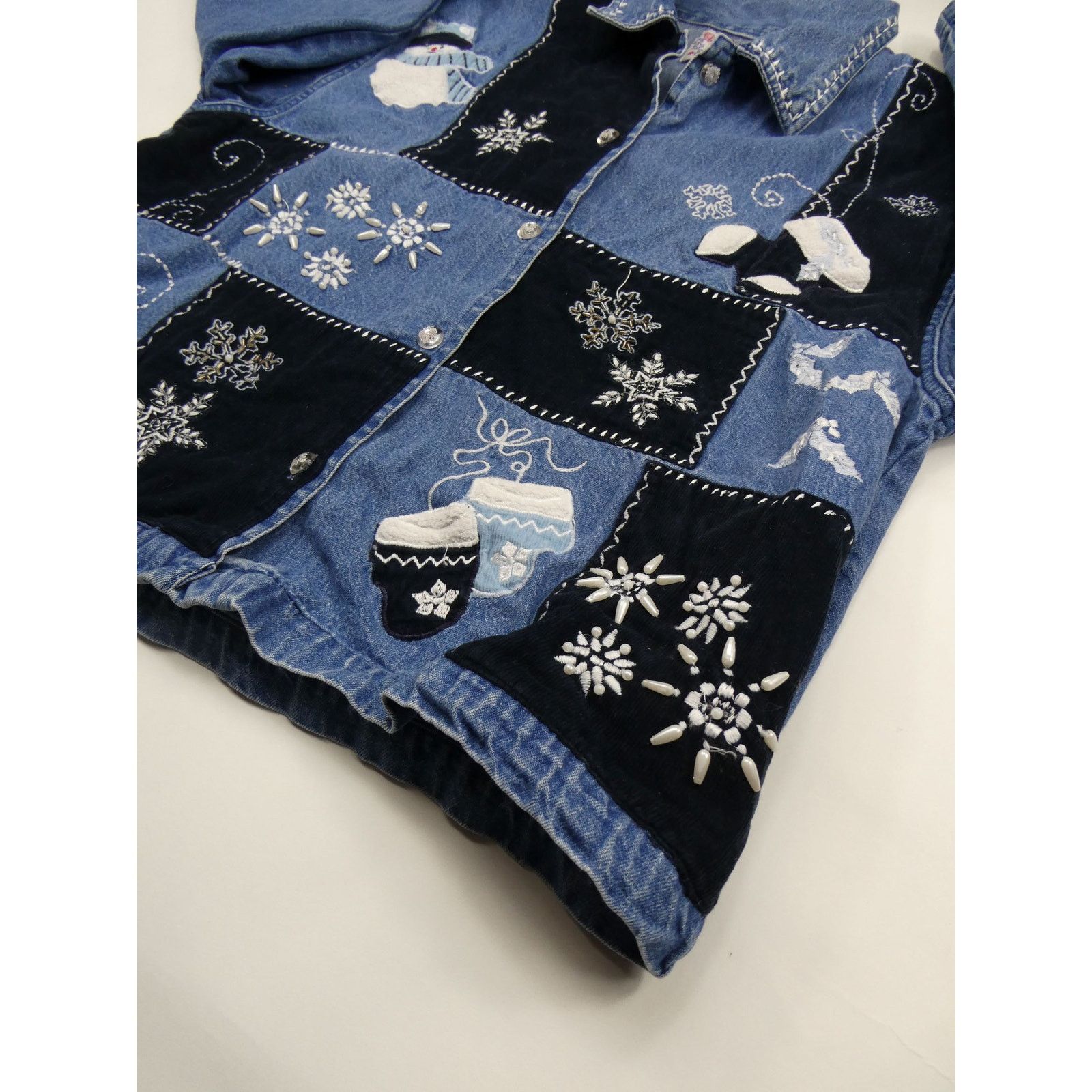 Other Tantrums Denim Button Up Christmas Holiday Jacket, Large Size L / US 10 / IT 46 - 3 Thumbnail