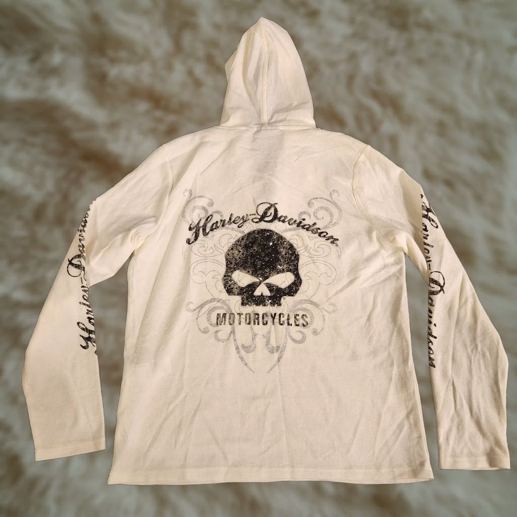 Harley Davidson Harley Davidson Hoodie Women's 2XL Waffle Knit Laced Studded Skull White Henley Size XXL / US 16-18 / IT 52-54 - 1 Thumbnail