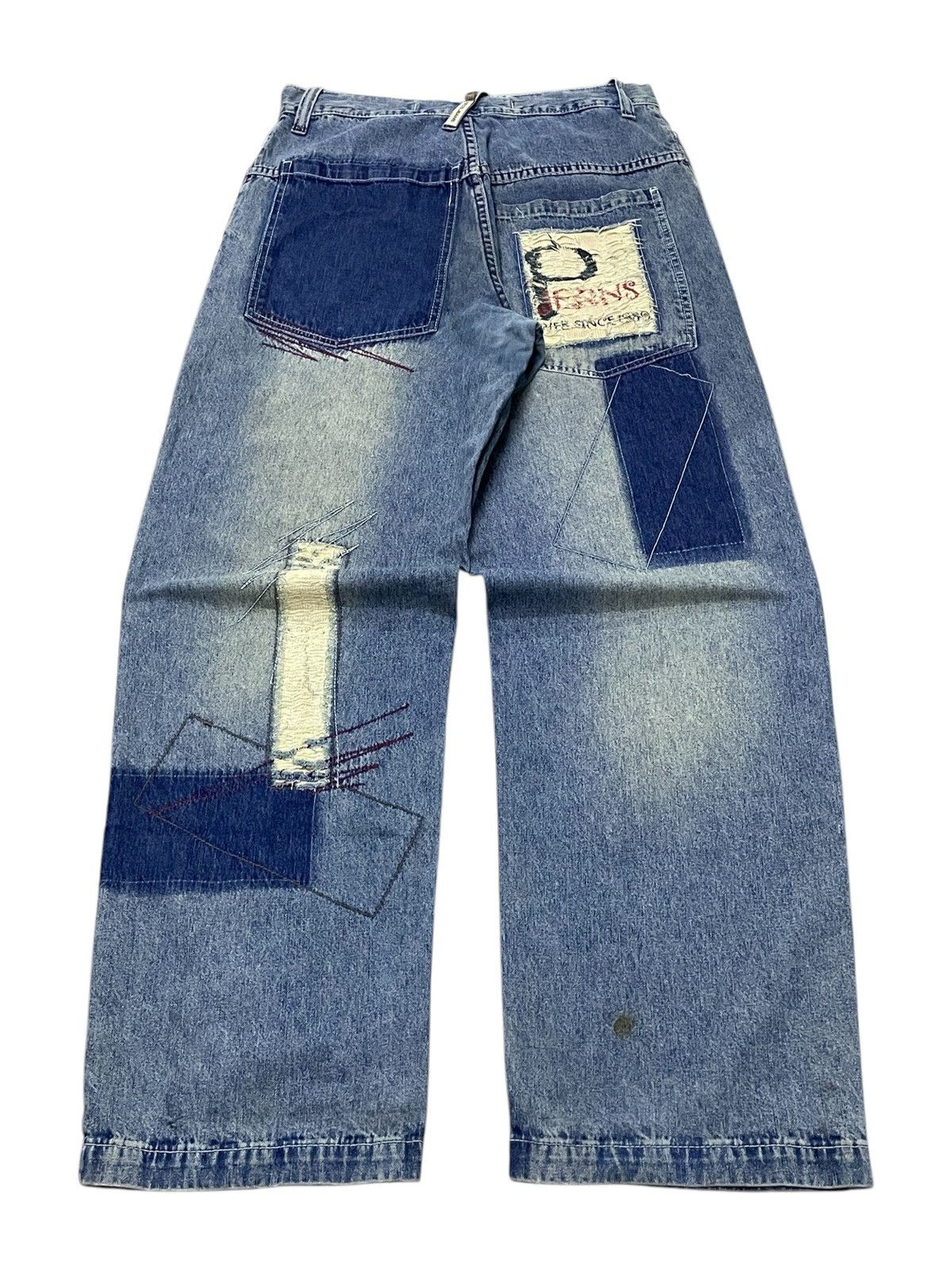 Dogtown × JNCO × Sean John Paco Deconstructed Cut & Sew Distressed Massive Baggy Jeans Size US 30 / EU 46 - 2 Thumbnail