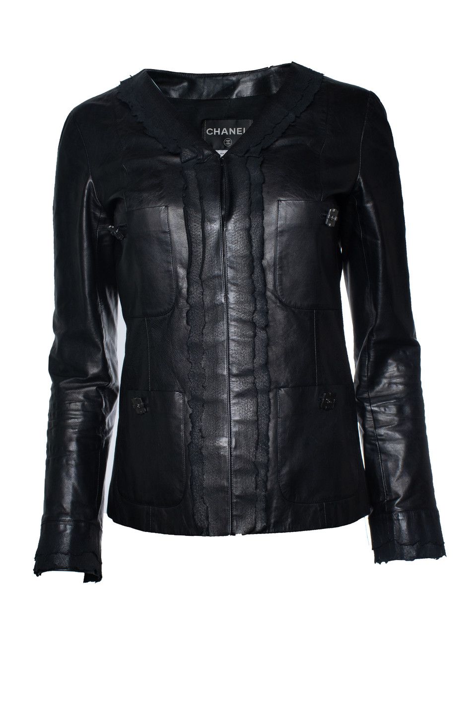 Chanel black little 4 pocket ruched jacket in leather