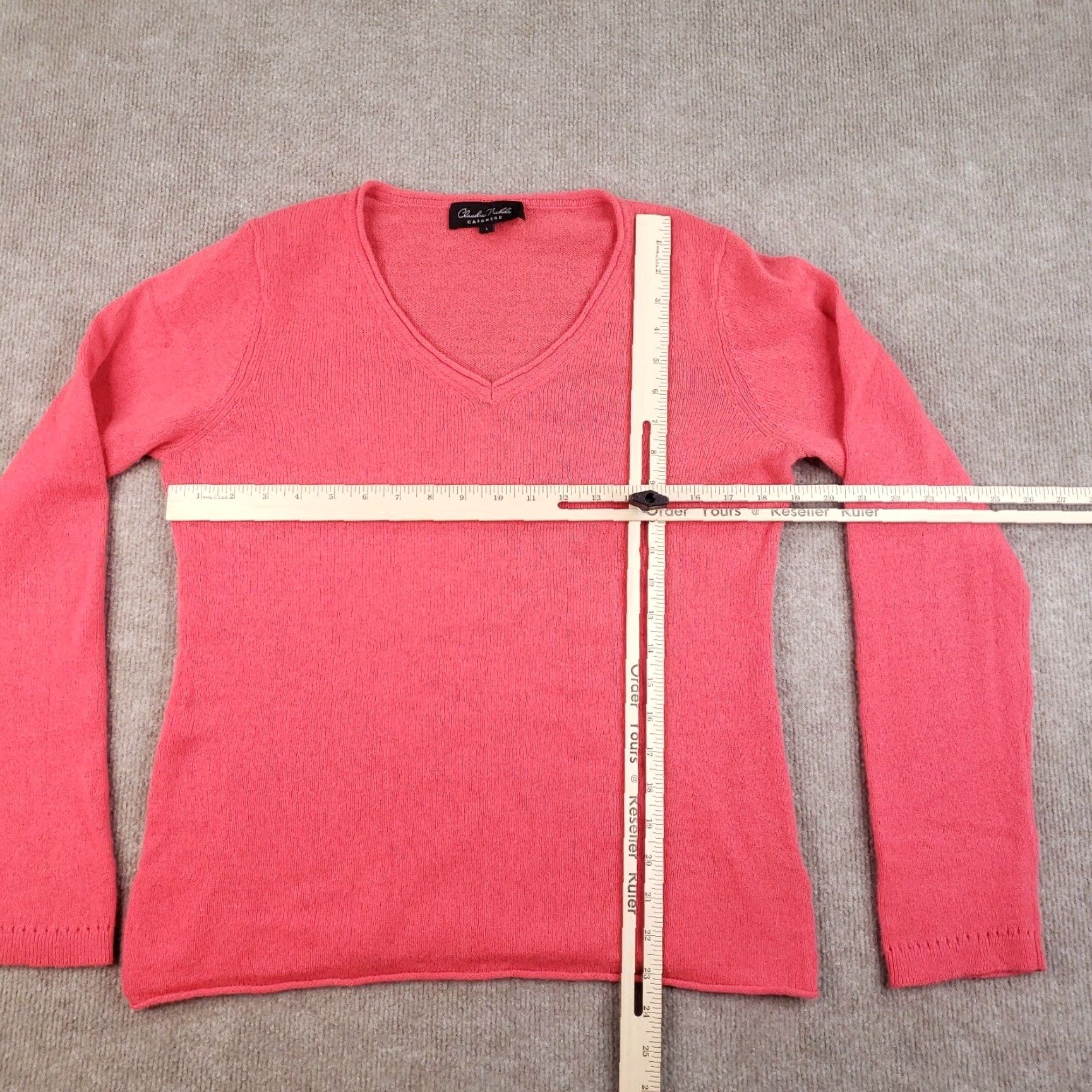 Pinko Claudia Nichole Sweater Womens Large Pink Pullover Knit V-Neck Cashmere Wool Logo Size L / US 10 / IT 46 - 2 Thumbnail