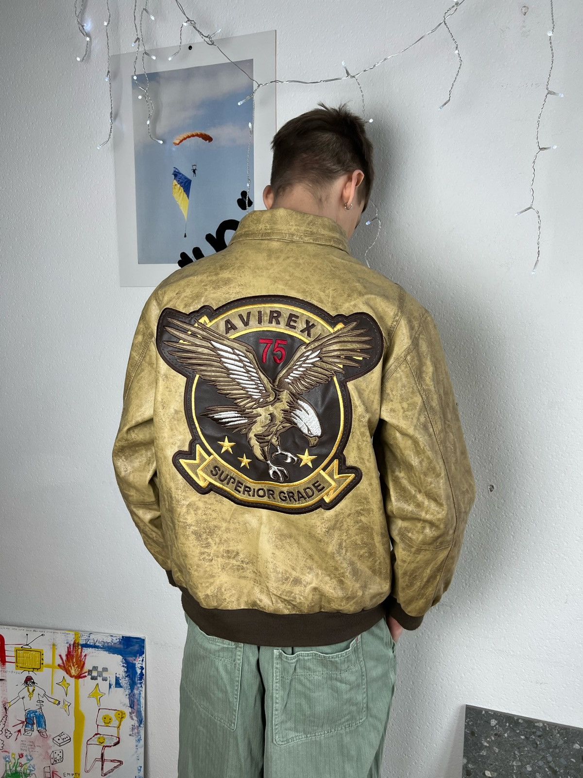 Avirex Vintage AVIREX leather jacket 90 s Flight big logo eagle Grailed