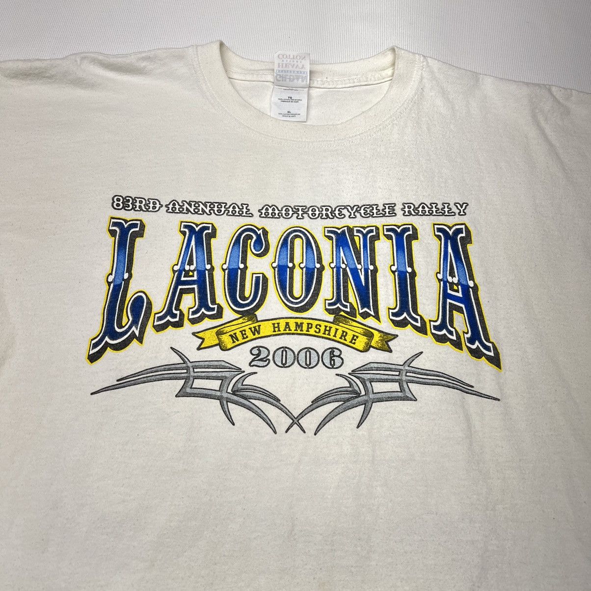 Vintage Laconia Motorcycle Rally Tee Shirt White Biker New Hampshire Size US XL / EU 56 / 4 - 3 Thumbnail