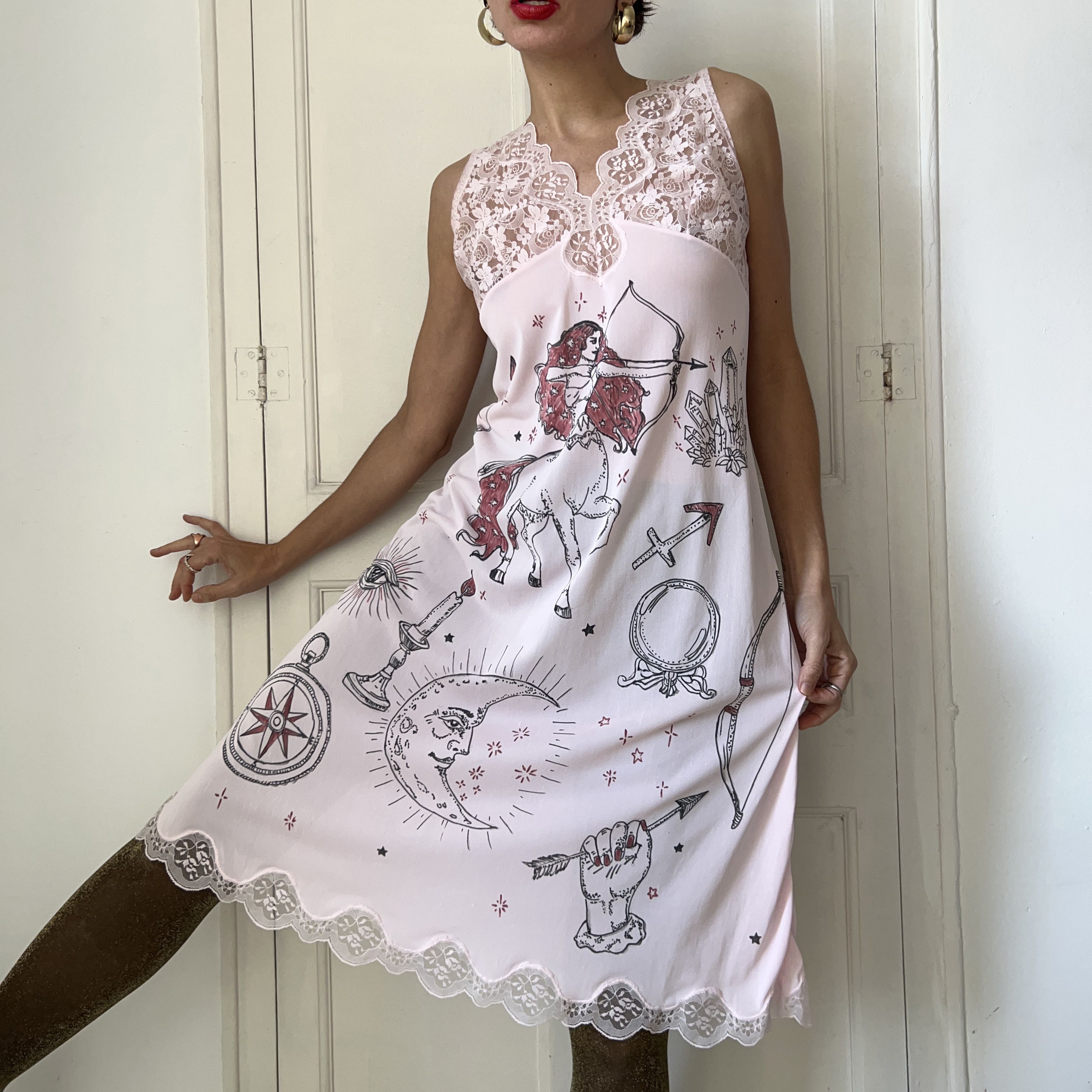 Custommade Handpainted Sagittarius Slip Dress Size L / US 10 / IT 46 - 7 Thumbnail