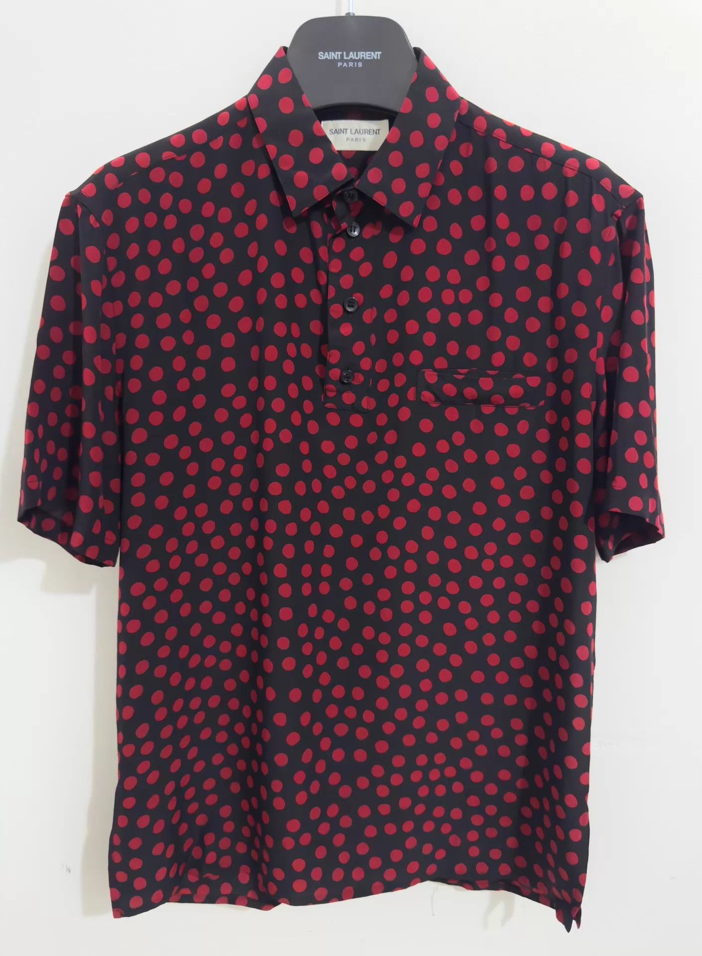 Saint Laurent Paris SLP 19FW Silk Black Red Polka Dot Polo Shirt 37 xs Size US XS / EU 42 / 0 - 1 Thumbnail