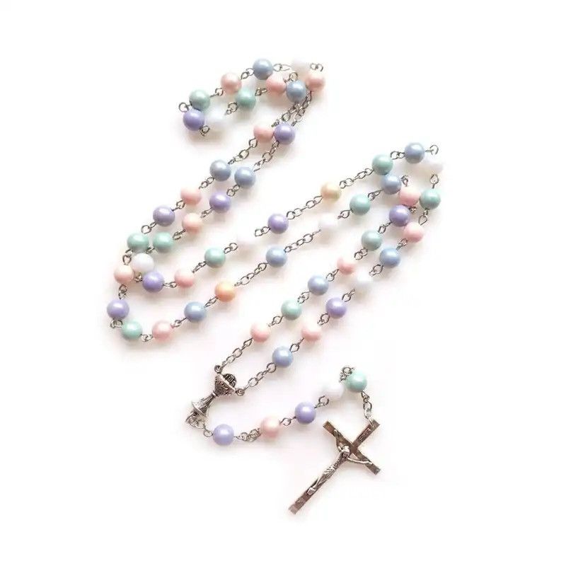 Jewelry × Vintage Acrylic Beads Rosary Necklace Pendant Holy Grail Cross Size ONE SIZE - 1 Thumbnail