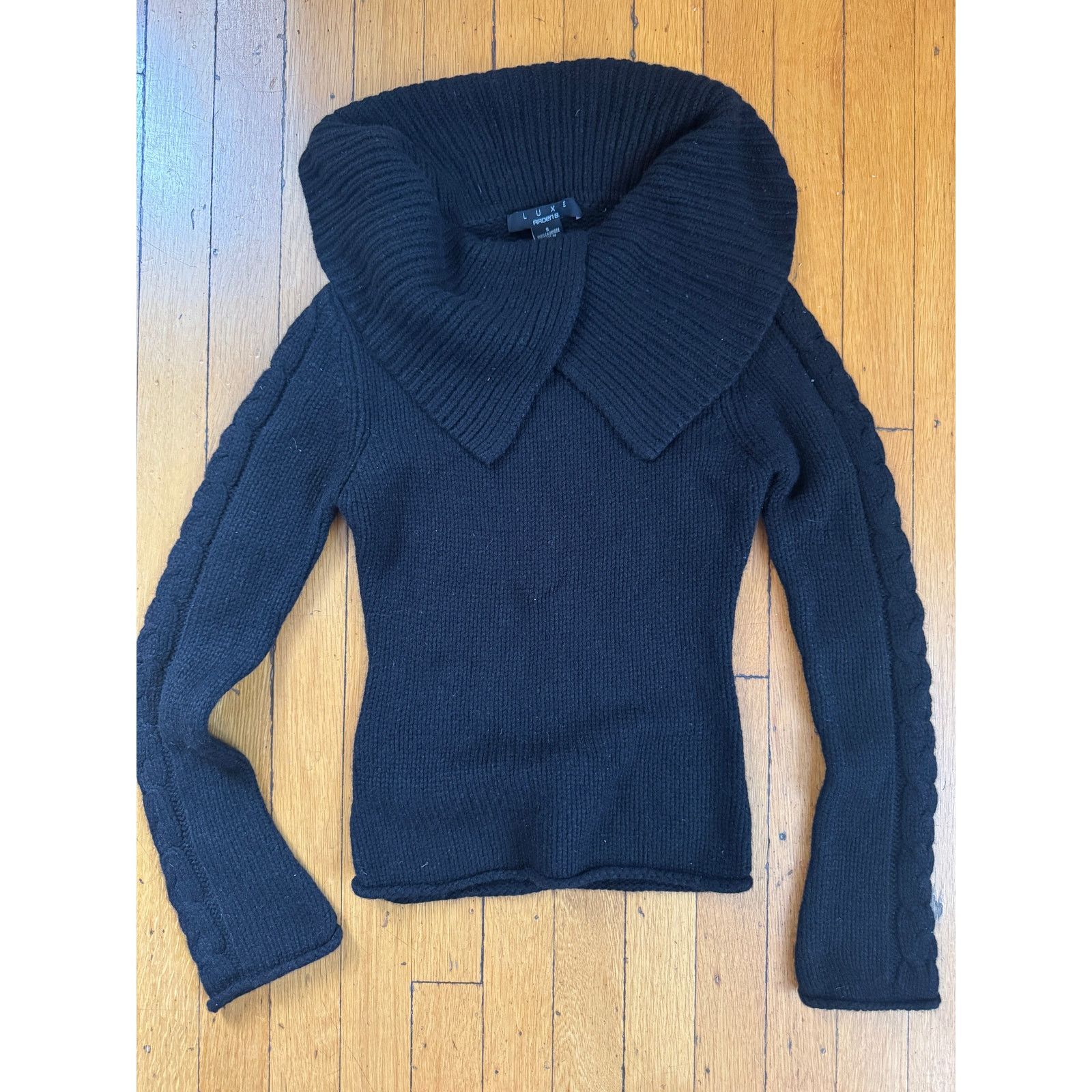 Luxe LUXE Arden B 100% Cashmere Thick Cable Black Sweater Small Size S / US 4 / IT 40 - 5 Thumbnail