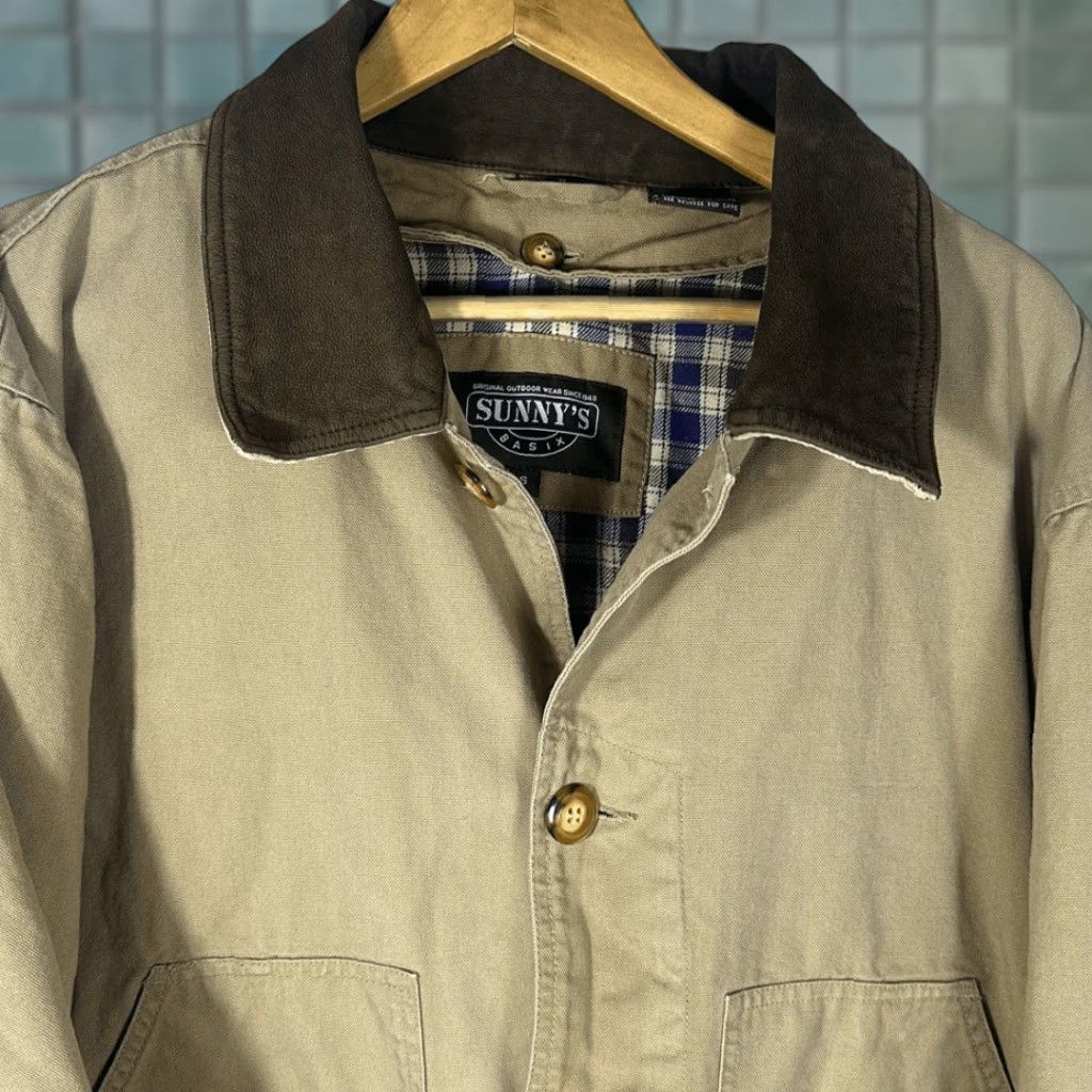 Vintage VINTAGE Sunny’s Basix Mens Canvas Insulated Barn Chore Coat Jacket Size Small S Tan Red Flannel Leather Collar Anorak Shirt Mens Size US S / EU 44-46 / 1 - 1 Thumbnail