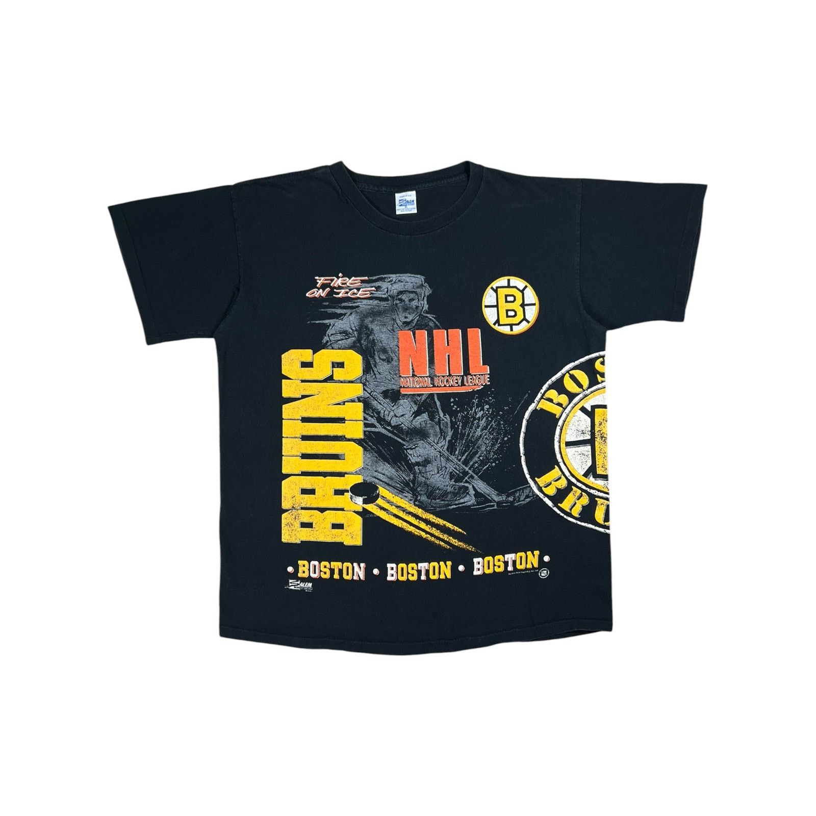 NHL × Salem Sportswear × Vintage Vintage 1990 Salem Sports Boston Bruins Fire on Ice AOP tee Size US XL / EU 56 / 4 - 1 Thumbnail