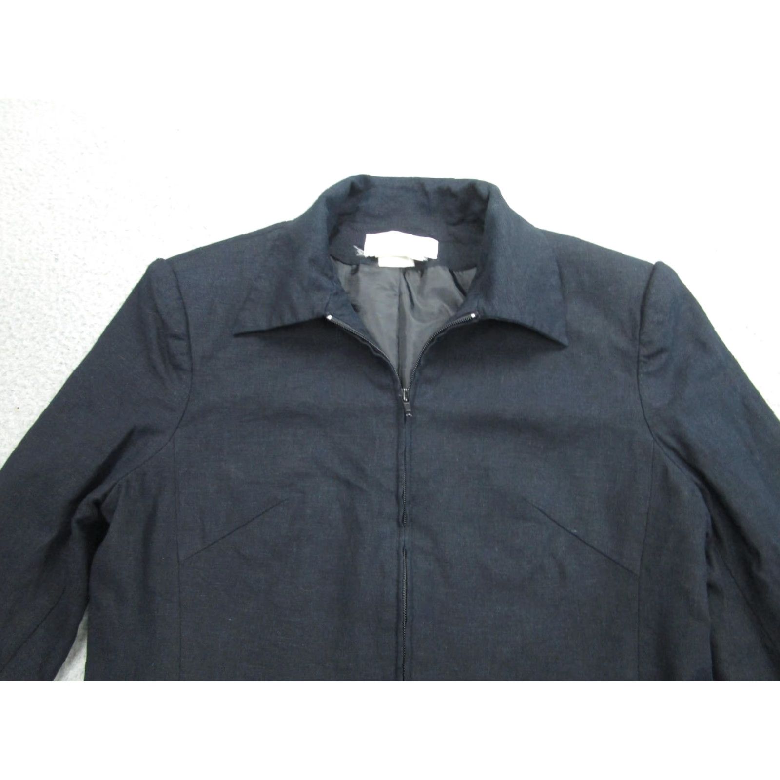 Sandro Sandro Jacket Womens 10 Black Linen Cotton Zip Front Collared Lined Zip Front Jacket Womens 10 Black Linen Blend Wide Collar/Classic Fit) Size L / US 10 / IT 46 - 2 Thumbnail