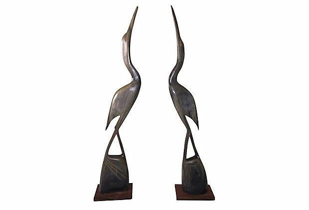 Designer Water Buffalo Horn Crane Statues Set/2 Size ONE SIZE - 2 Thumbnail