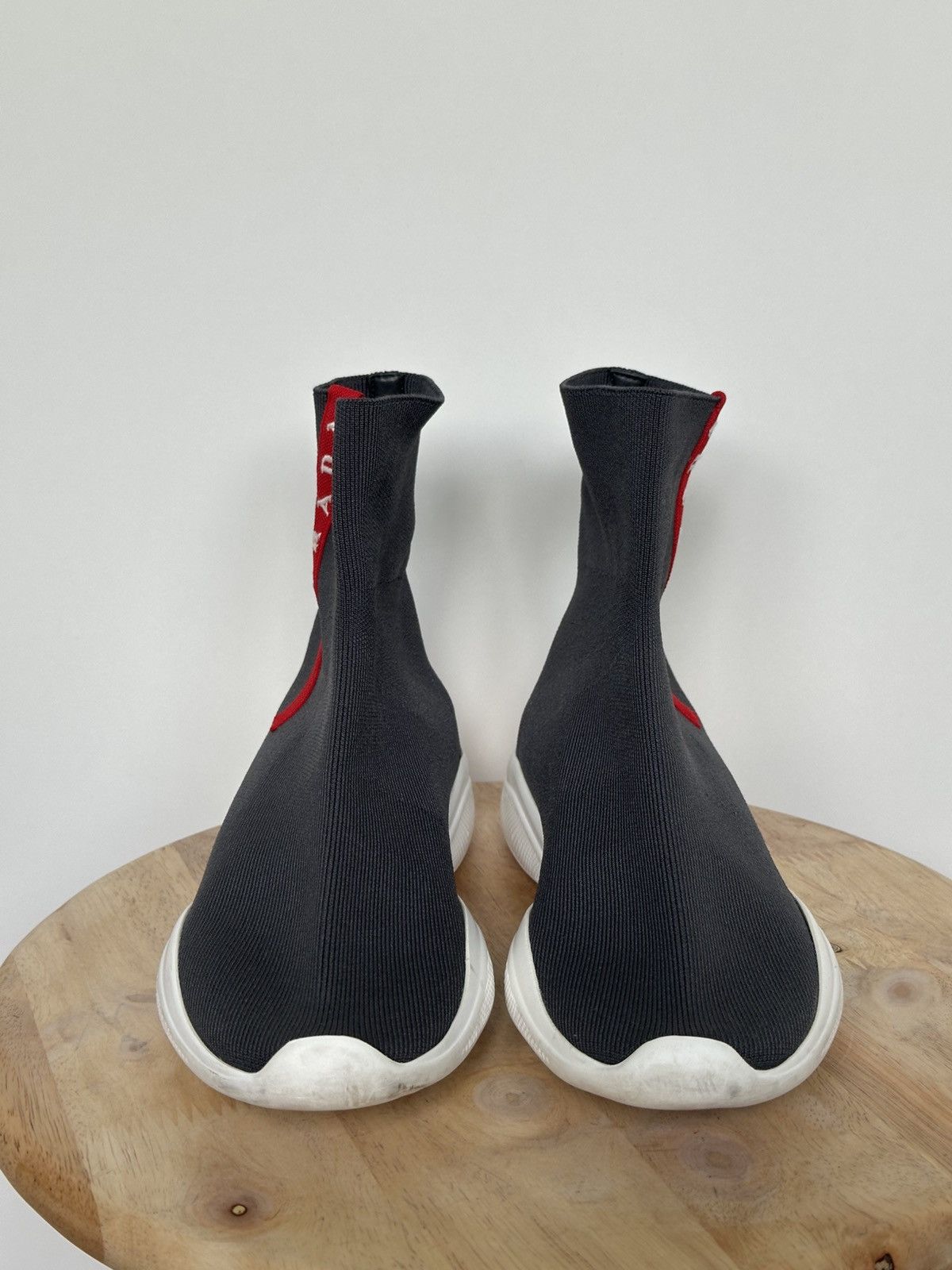 Designer × Prada Prada sock sneakers grey logo spellout Size US 5 / IT 35 - 2 Thumbnail