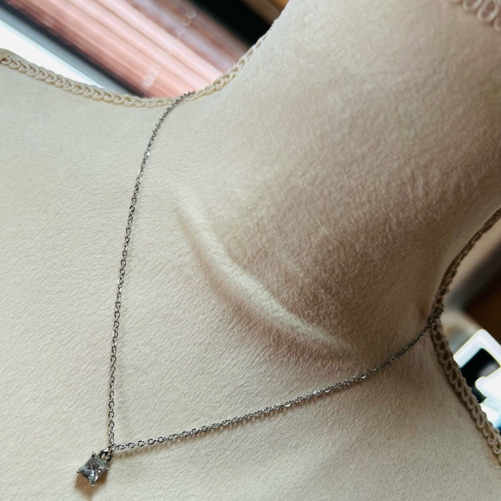 Vintage Vintage square cut cz stone stainless steel chain necklace Size ONE SIZE - 1 Thumbnail