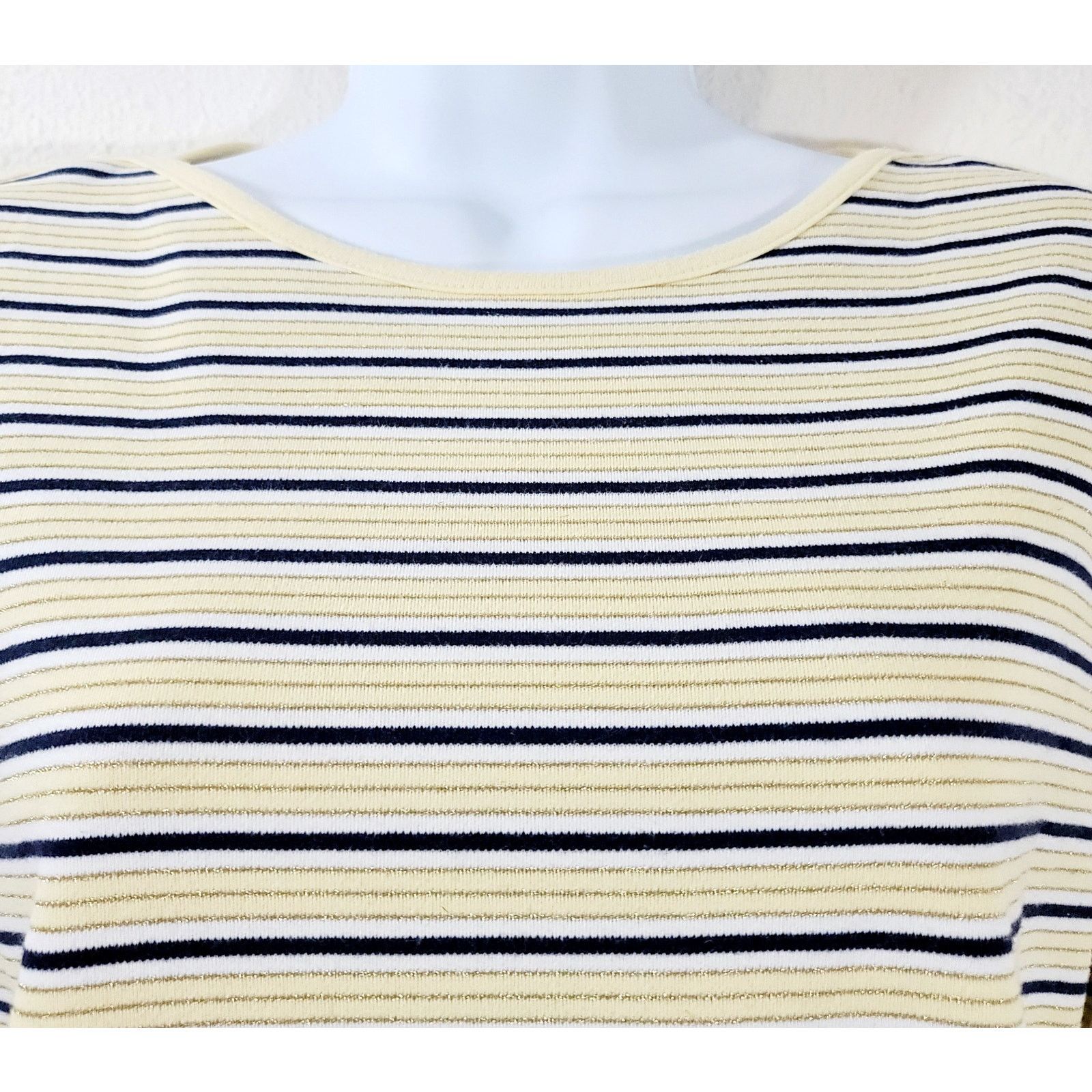 Other Draper's & Damon's Yellow Gold Blue Stripe Top Large Stretch Size L / US 10 / IT 46 - 5 Thumbnail