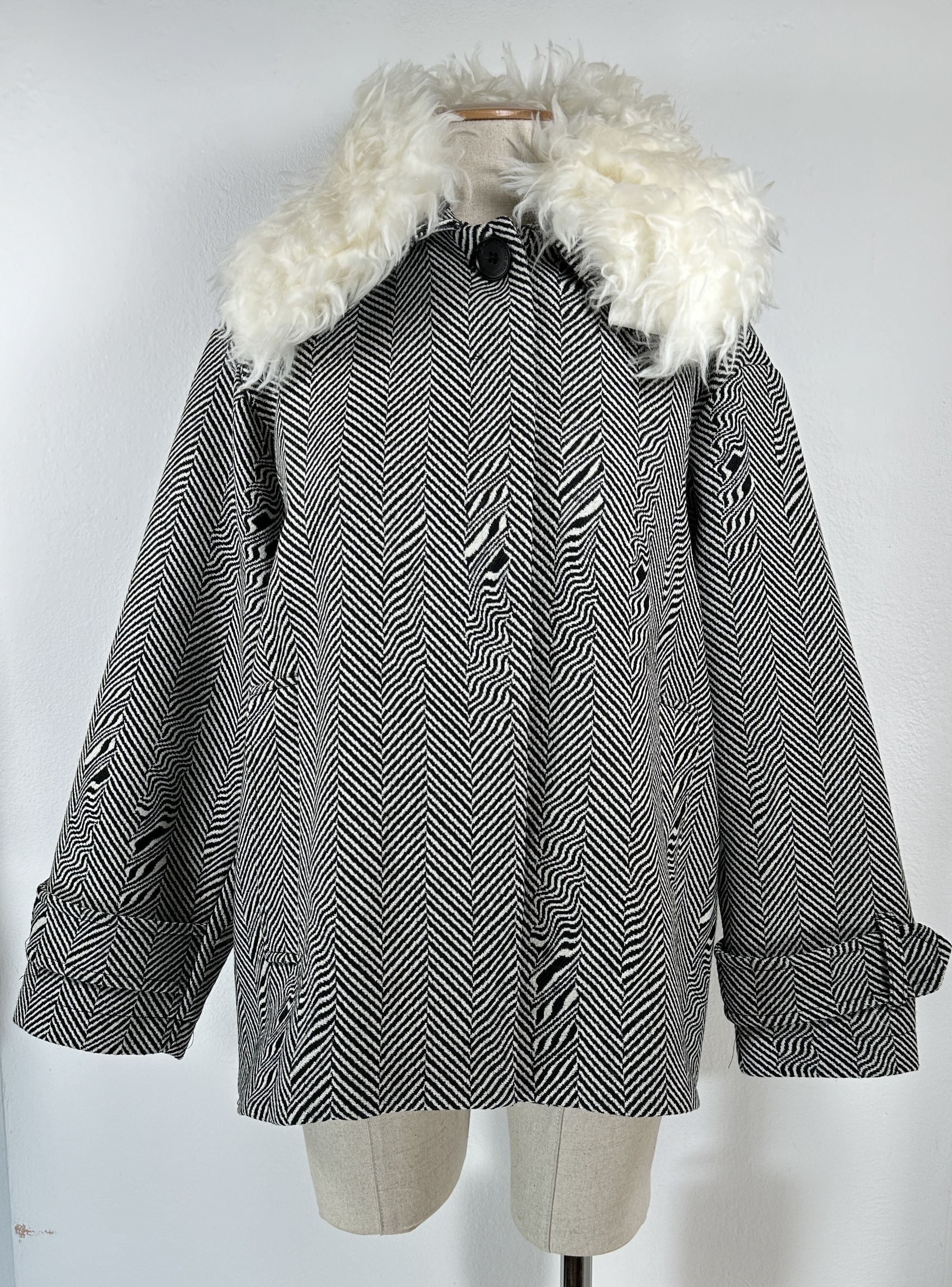 Stella McCartney Oversized Shearling-Trimmed Herringbone Jacket Size S / US 4 / IT 40 - 1 Thumbnail