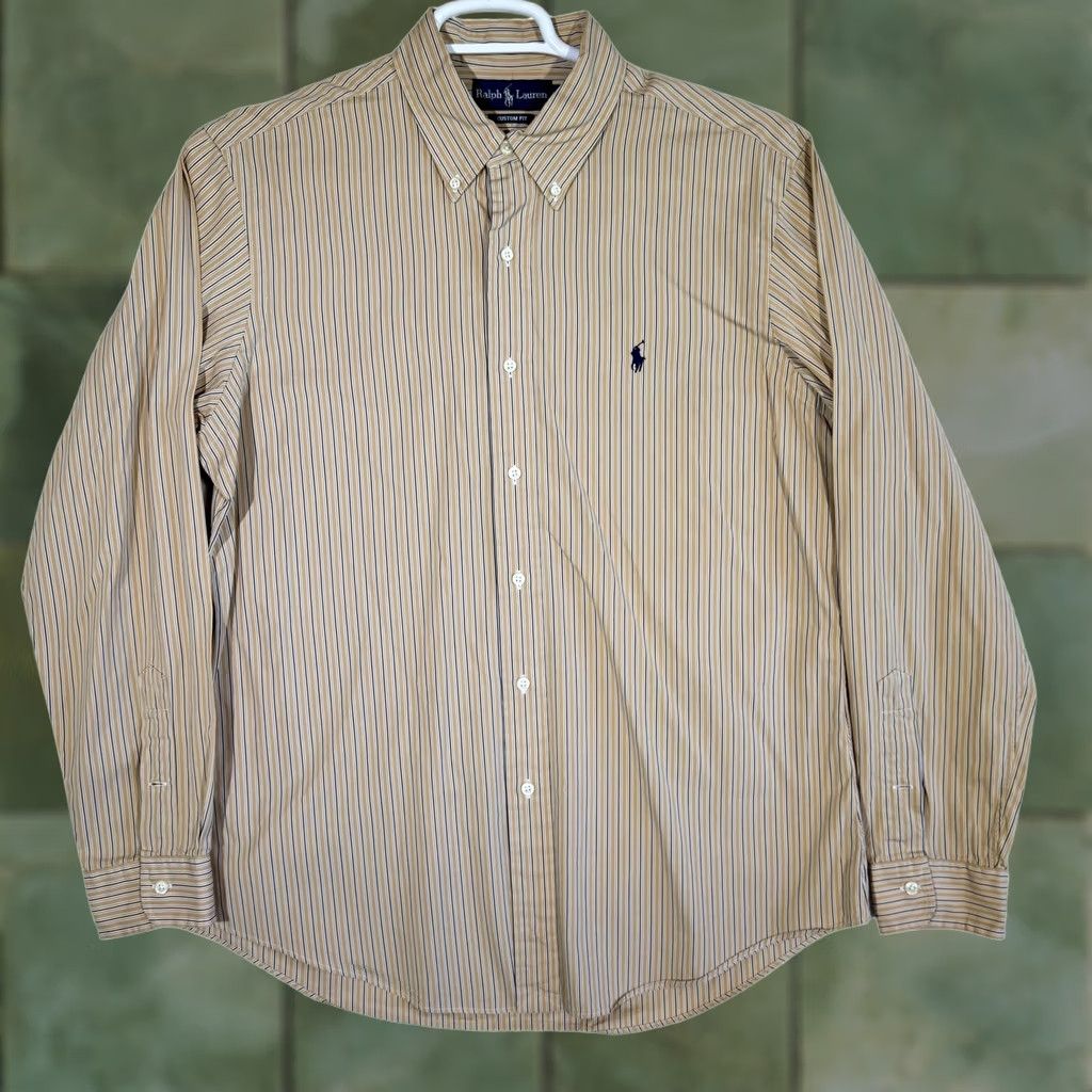 Ralph Lauren Ralph Lauren Shirt Mens Large Tan Striped Button-Up Long Sleeve Custom Fit Size US L / EU 52-54 / 3 - 1 Thumbnail