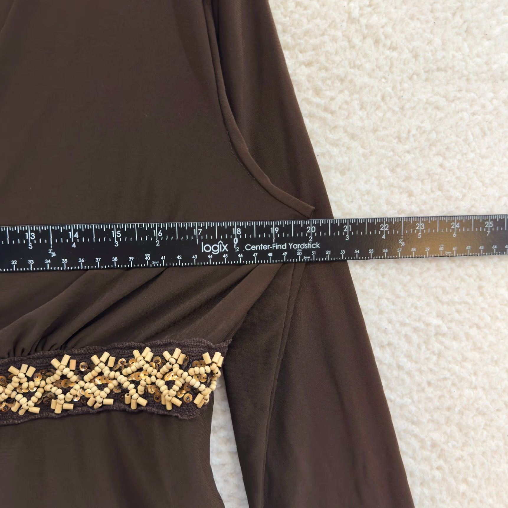 Vintage VINTAGE 90s Y2K Brown Jersey Top - XL Boho Slinky Asymmetrical Shirt Womens Size XL / US 12-14 / IT 48-50 - 6 Thumbnail