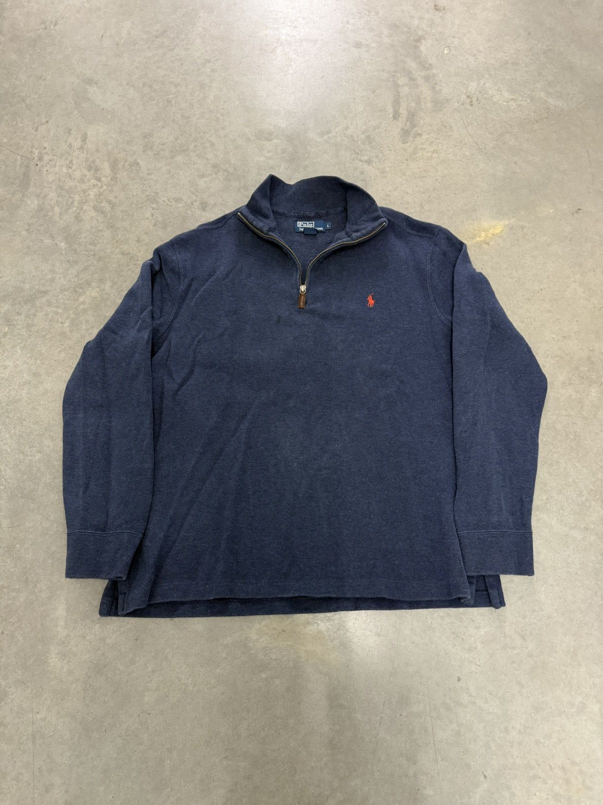 Polo Ralph Lauren Vintage Quarter Zip Navy 90s USA Red Pony