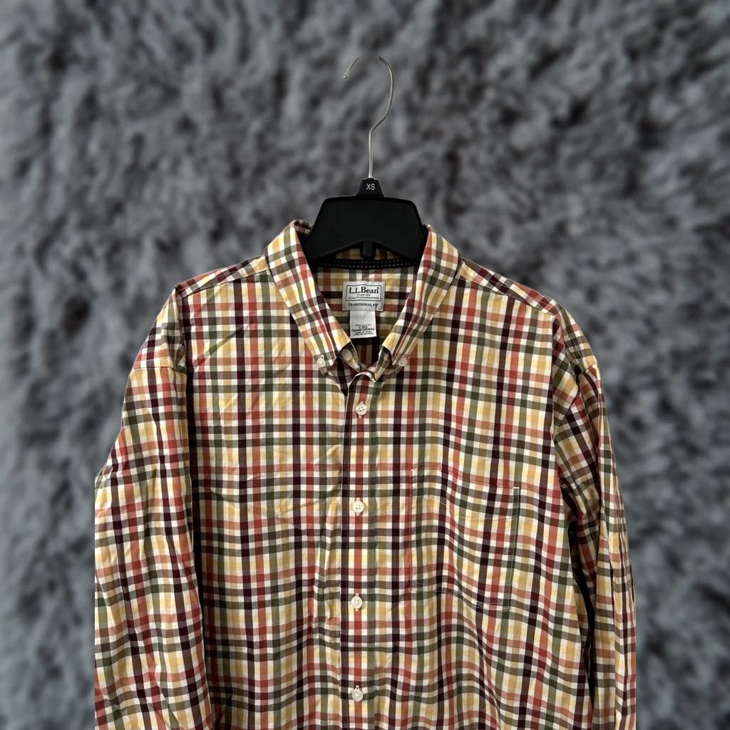 Vintage LL Bean Shirt Mens Large Red Orange Plaid Oxford Button Down Long Sleeve 505642 Size US L / EU 52-54 / 3 - 1 Thumbnail