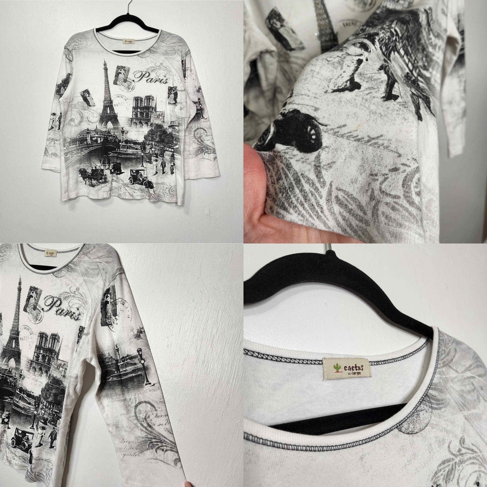 Vintage VINTAGE Y2K Paris All Over Art Sketch Collage 3/4 Sleeve Shirt Top VTG Artist Unisex Adults XL White Cactus Shirt Mens Girls Womens Size XL / US 12-14 / IT 48-50 - 8 Thumbnail